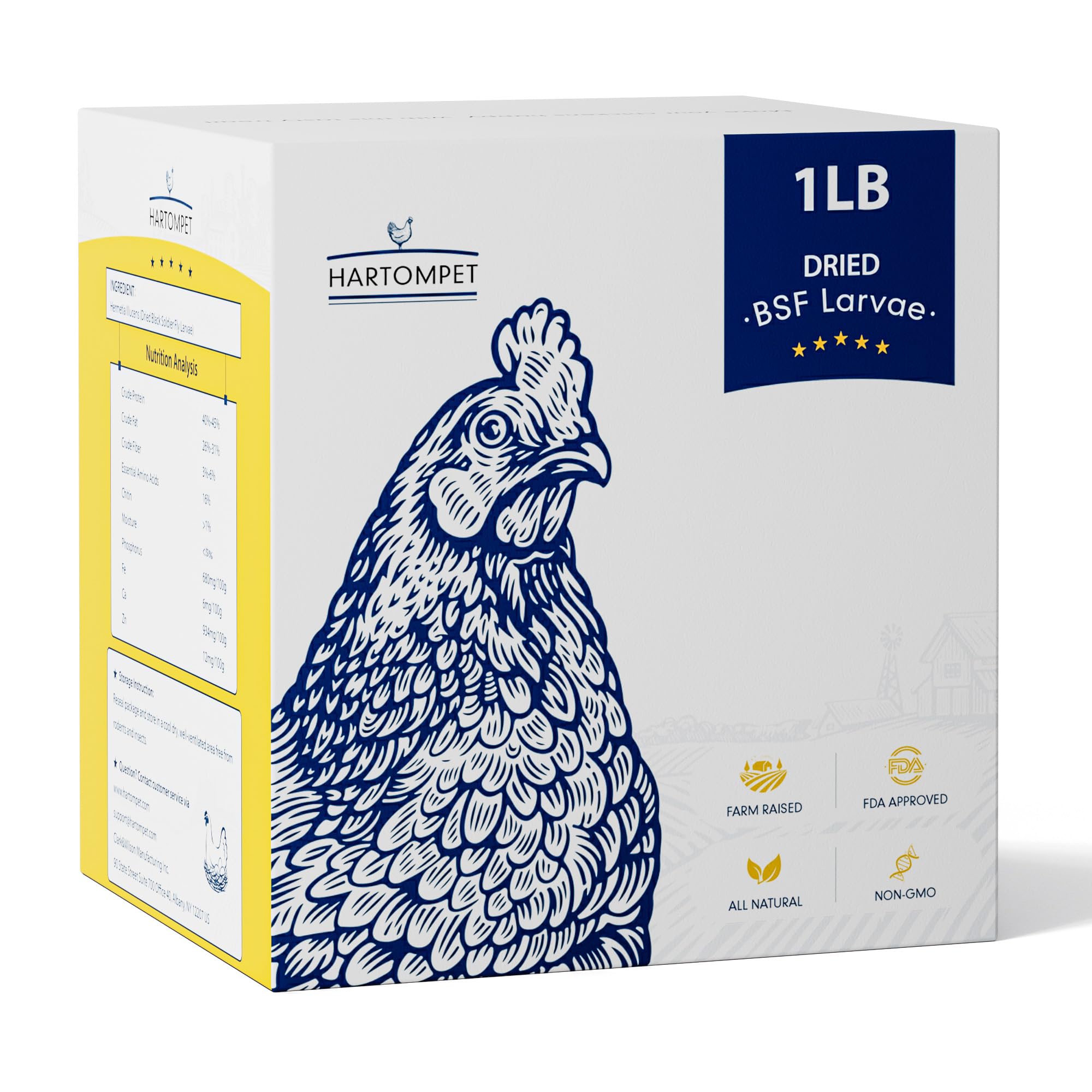 HARTOMPET Chicken Feed Dried Black Soldier Fly Larvae, 1LB Natural Poultry Treat, 85X Calcium vs Mealworms for Laying & Molting Hens, Nutrient-Rich