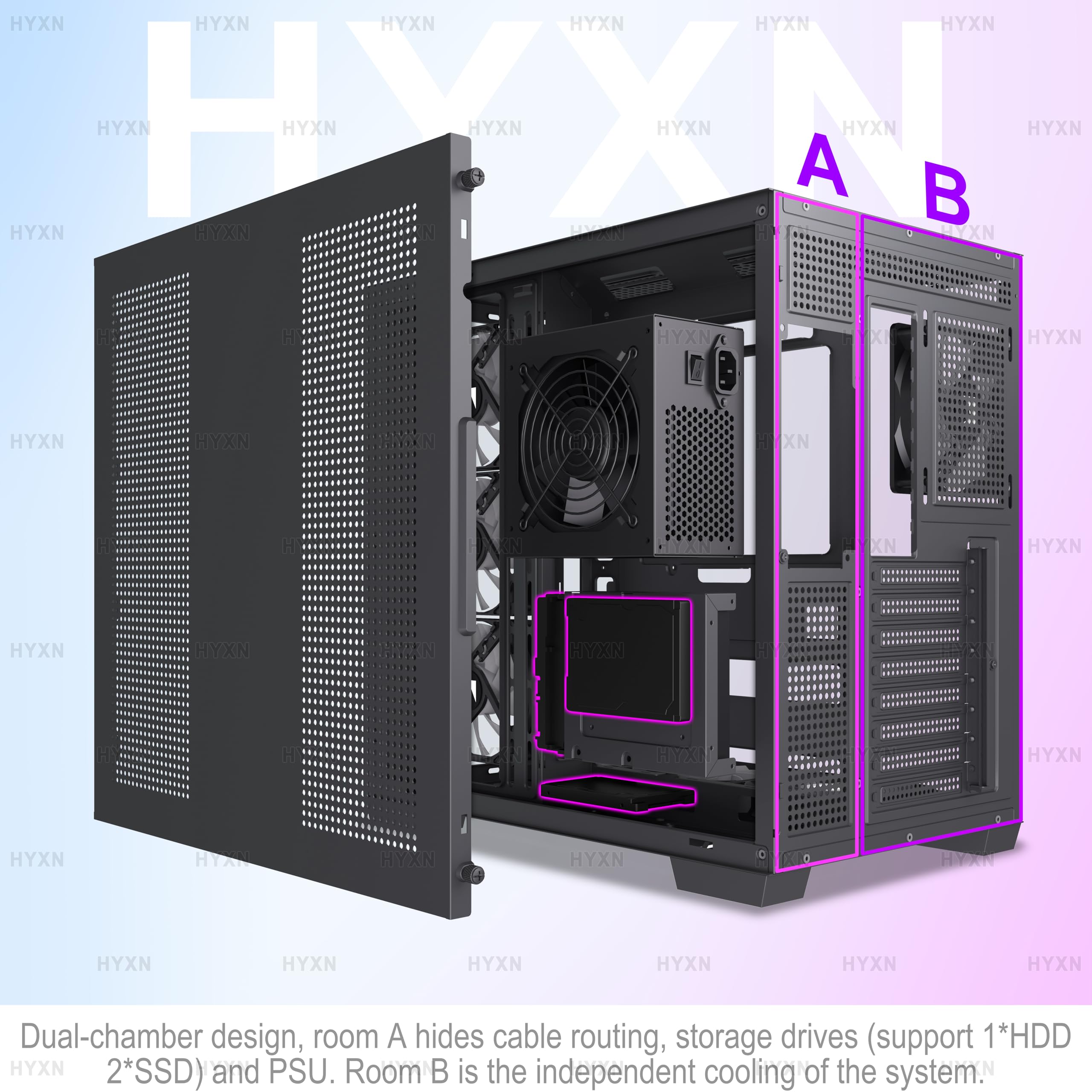 H1 Case PC ATX Mid Tower Gaming Case 7 Ventole PWM ARGB Doppia Camera Type-C Nero