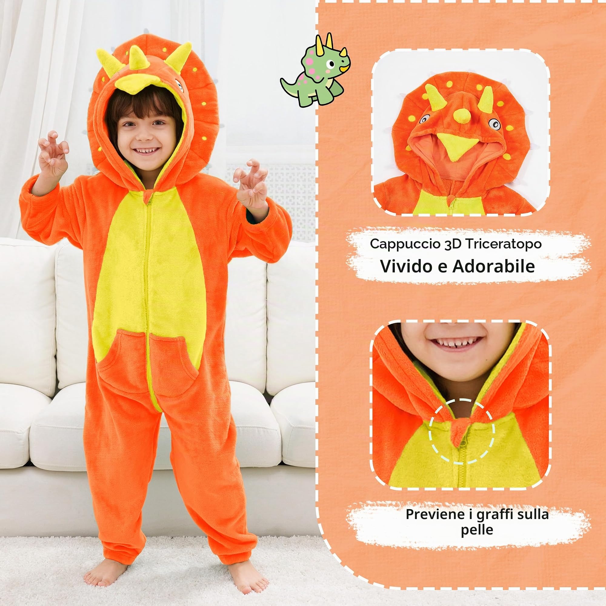 LOLANTA Bambino Costumi Dinosaurio Triceratopo, Vestito da Animale di Carnevale