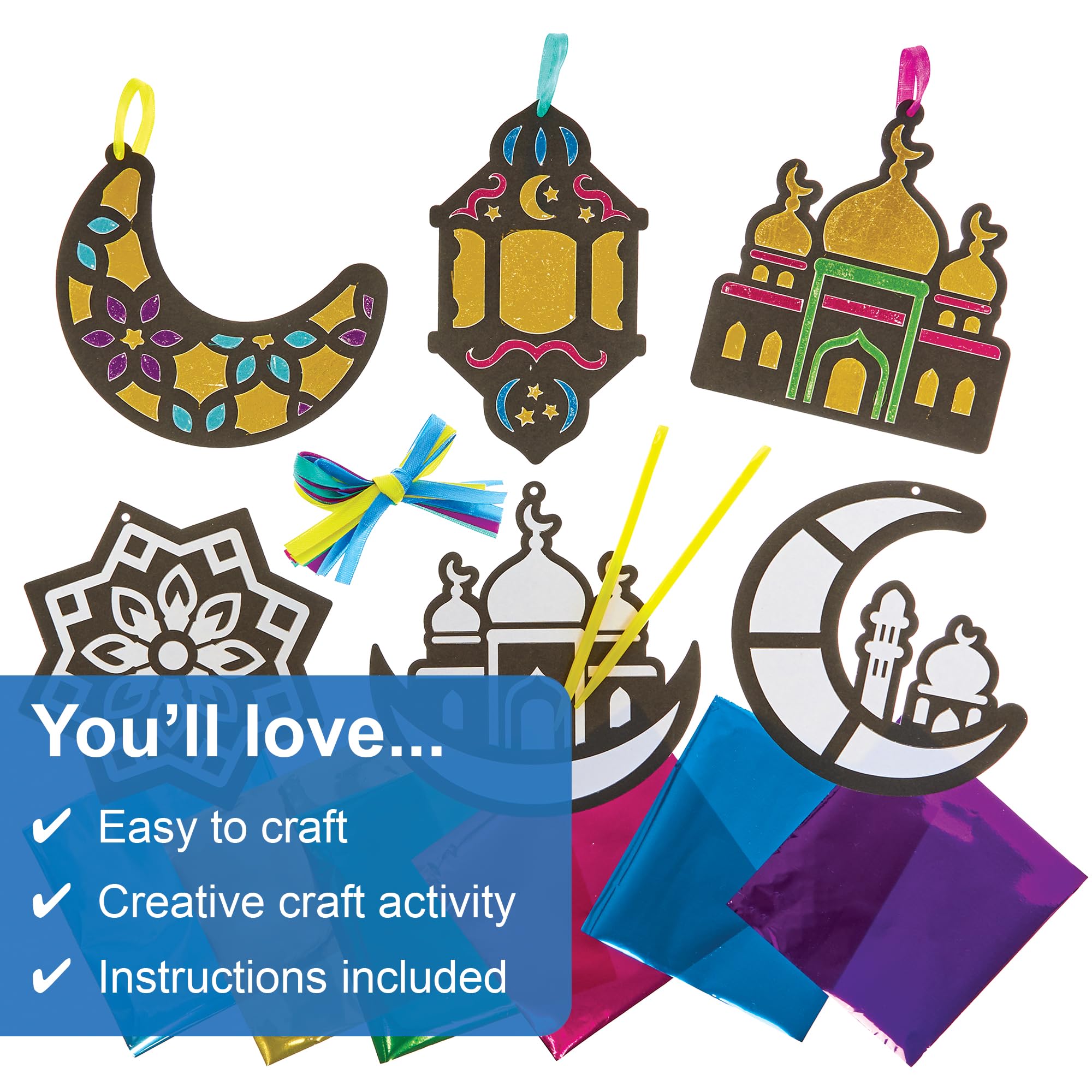 Baker Ross FN364 Ramadan Foil Art Decorations - Pack of 8, Ramadan Arts and Crafts Decorations for Kids, multicolor, 17.5 cm x 26.3 cm - Image 3