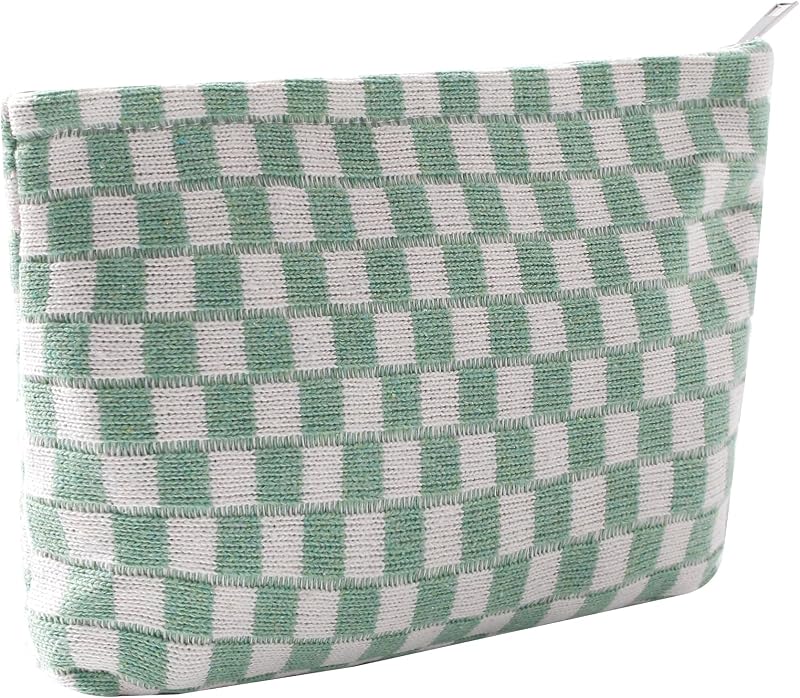 Necessaire de maquiagem Gardsell em veludo cotelê, estampa geométrica Q-Checkered Light green, fechamento com zíper, 1 unidade