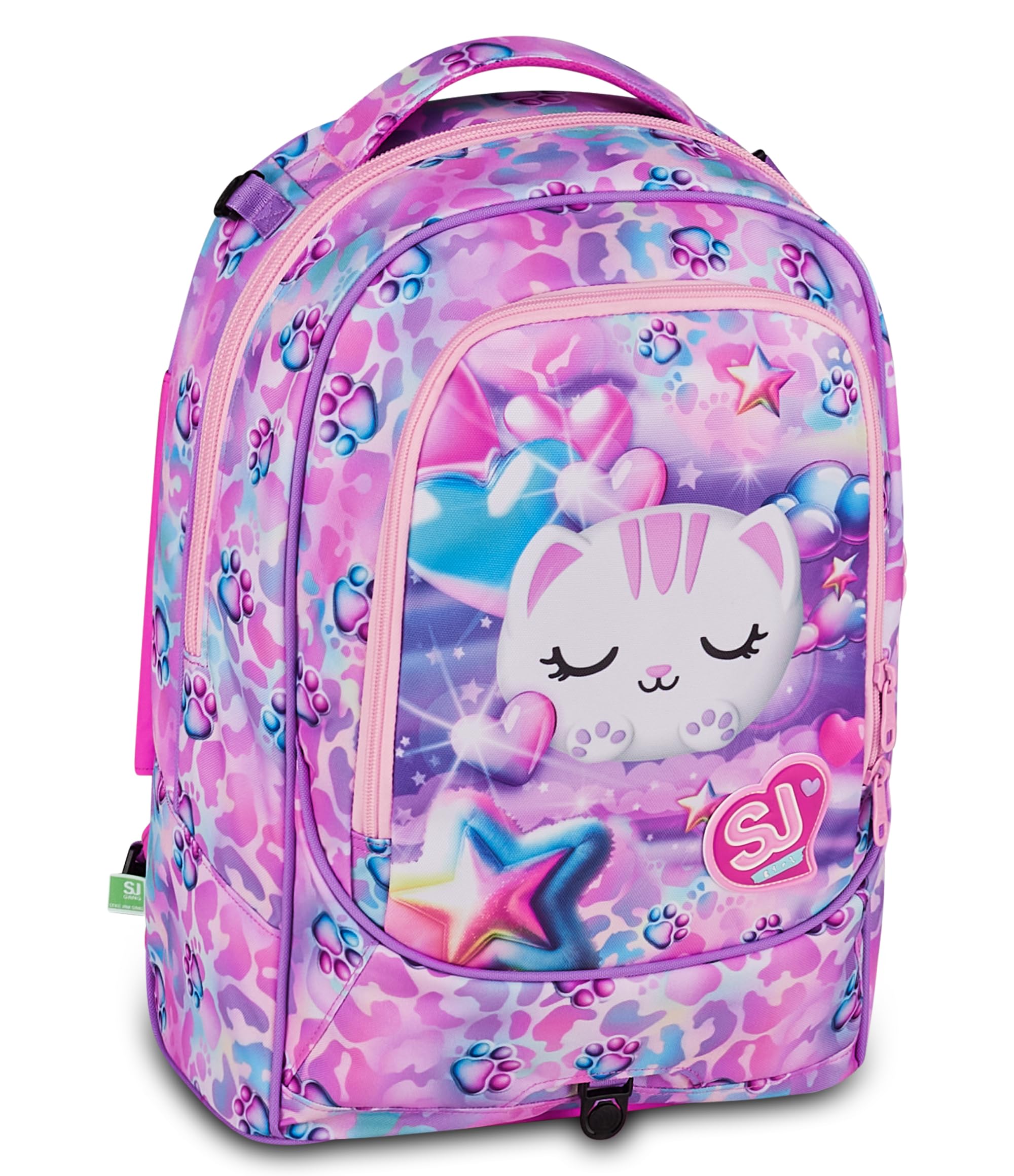 SJ GANG STYLE JAM GANG Trolley Jack 8 ruote GLOWCAT, Rosa, 34L, Scomponibile, Crossover System, 3 in 1, Spallacci a scomparsa, Tasca portaborraccia, Barra regolabile, Scuola elementare, Bambina