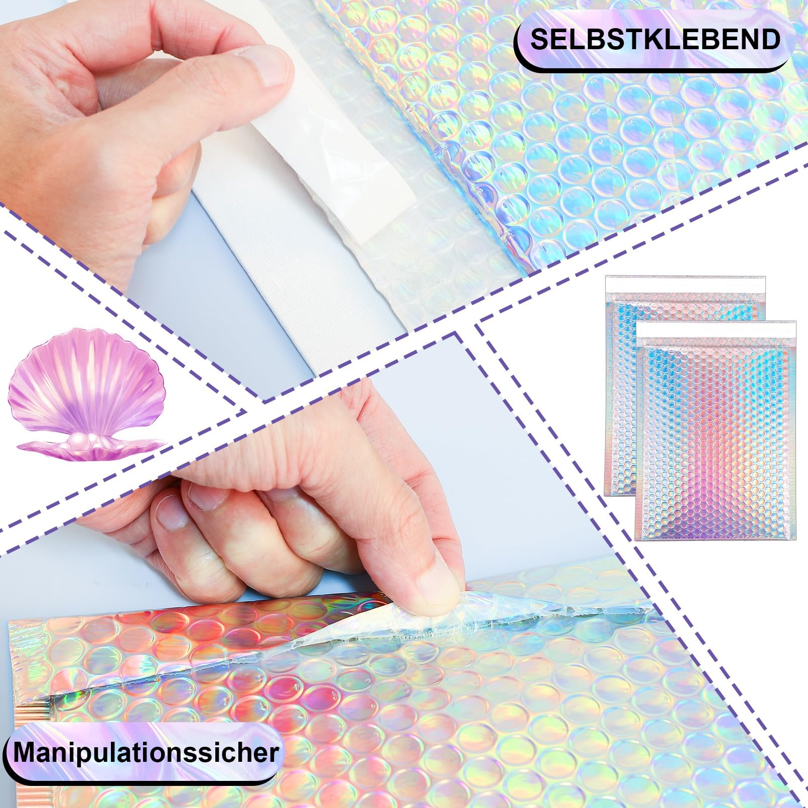 25 Stück Metallische Luftpolsterumschläge, 21.6x28cm Selbstklebende Gepolsterte Umschläge, holografische Luftpolster-Versandtaschen, Poly-Umschläge für Versand, Versand und Verpackung