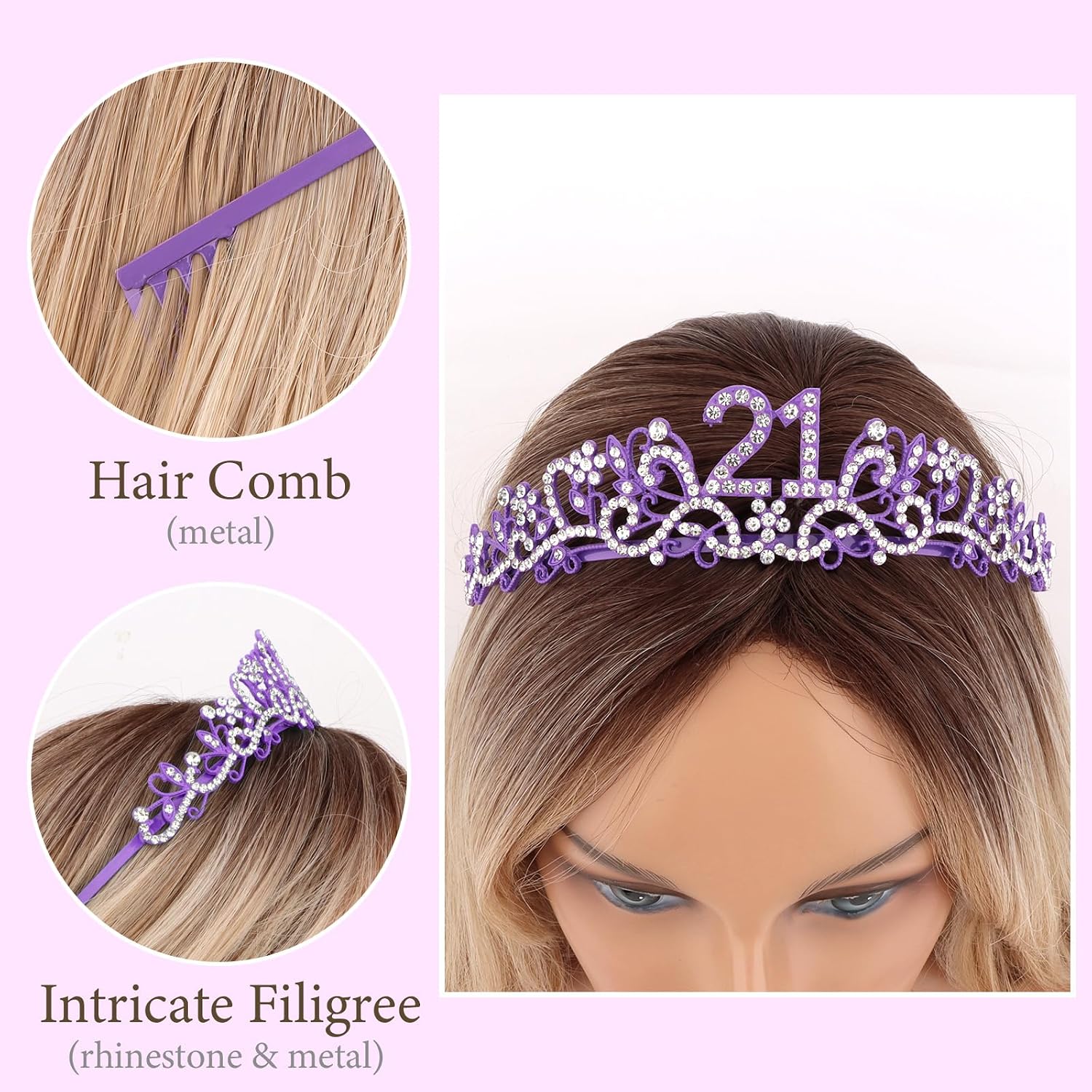 Purple 21st Birthday Decorations for Her 21 Tiara & Finally 21 Sash Set Birthday Party Supplies Crown for Twenty-One-Year-Old Party Photos