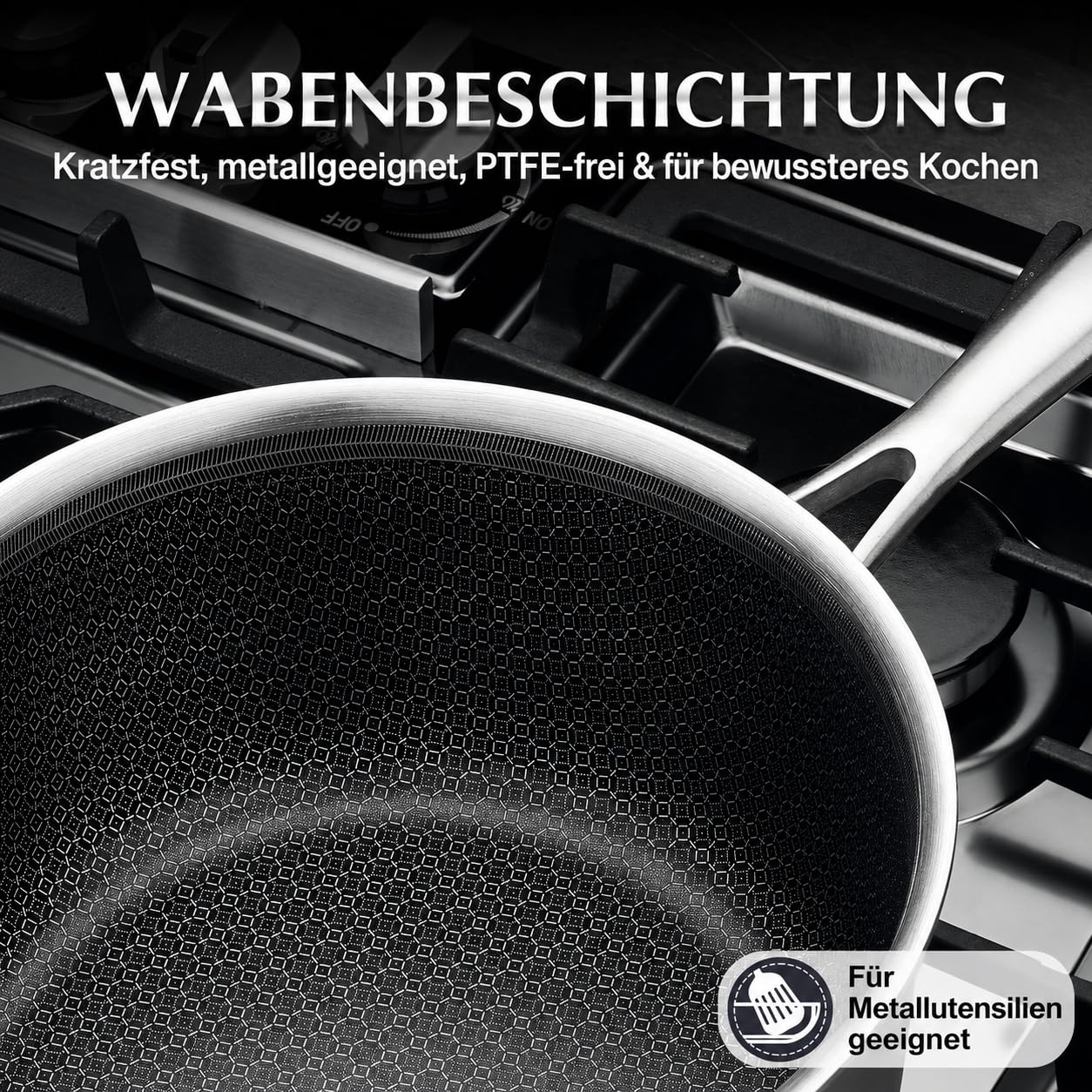 KOCH SYSTEME CS Edelstahl-Topfset 6-teilig mit Glasdeckel,18/20/26 cm, Edelstahl-Kochtopf-Set mit Hybrid-Antihaftbeschichtung, Kochtopf Induktion, Spülmaschinengeeignet, 2L/2.8L/7.5L