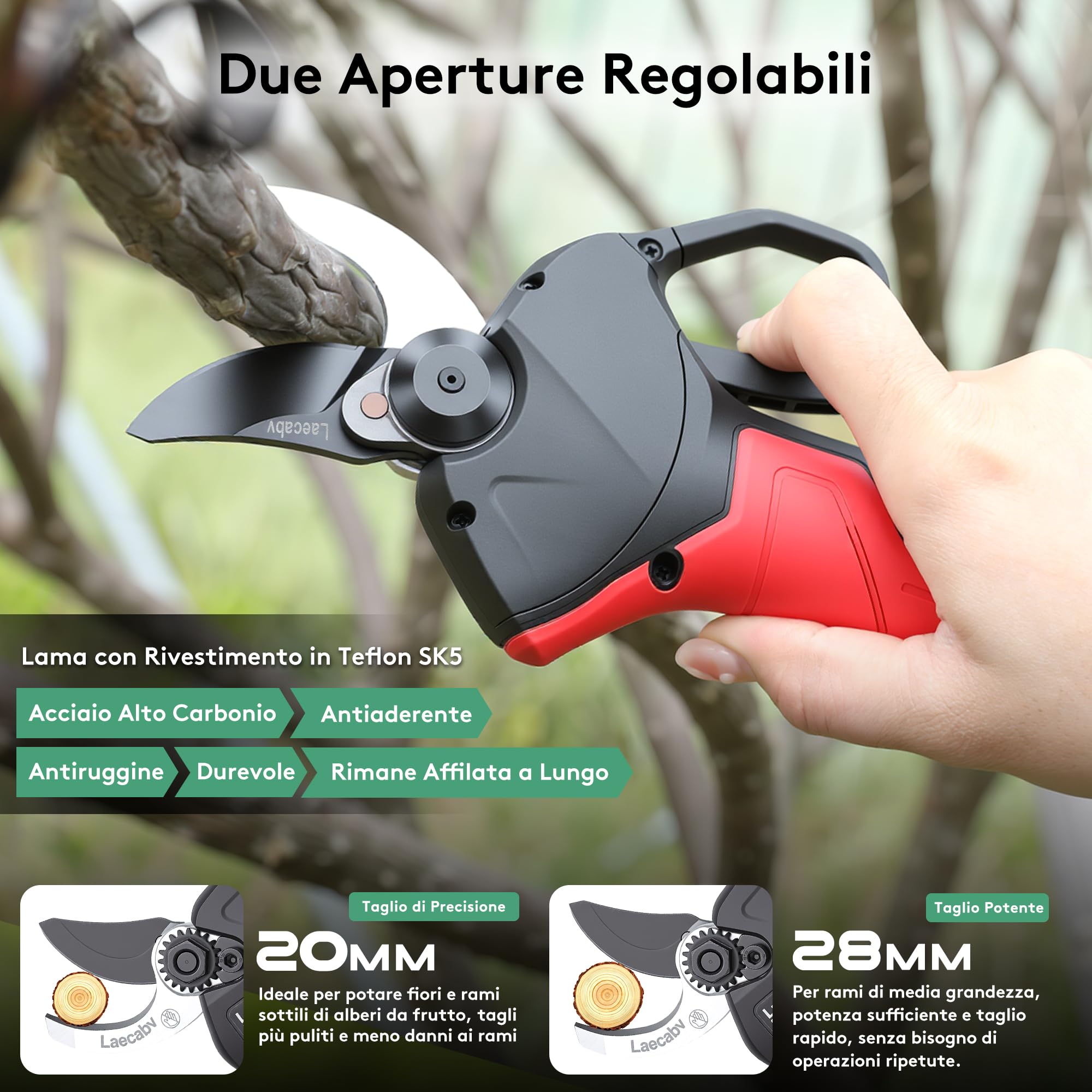 Laecabv 28mm Forbici Potatura Elettriche Forbici e cesoie per potatura Con 2pcs 2000mAh Batteria per Potatura Giardino Albero da Frutta Delle Viti