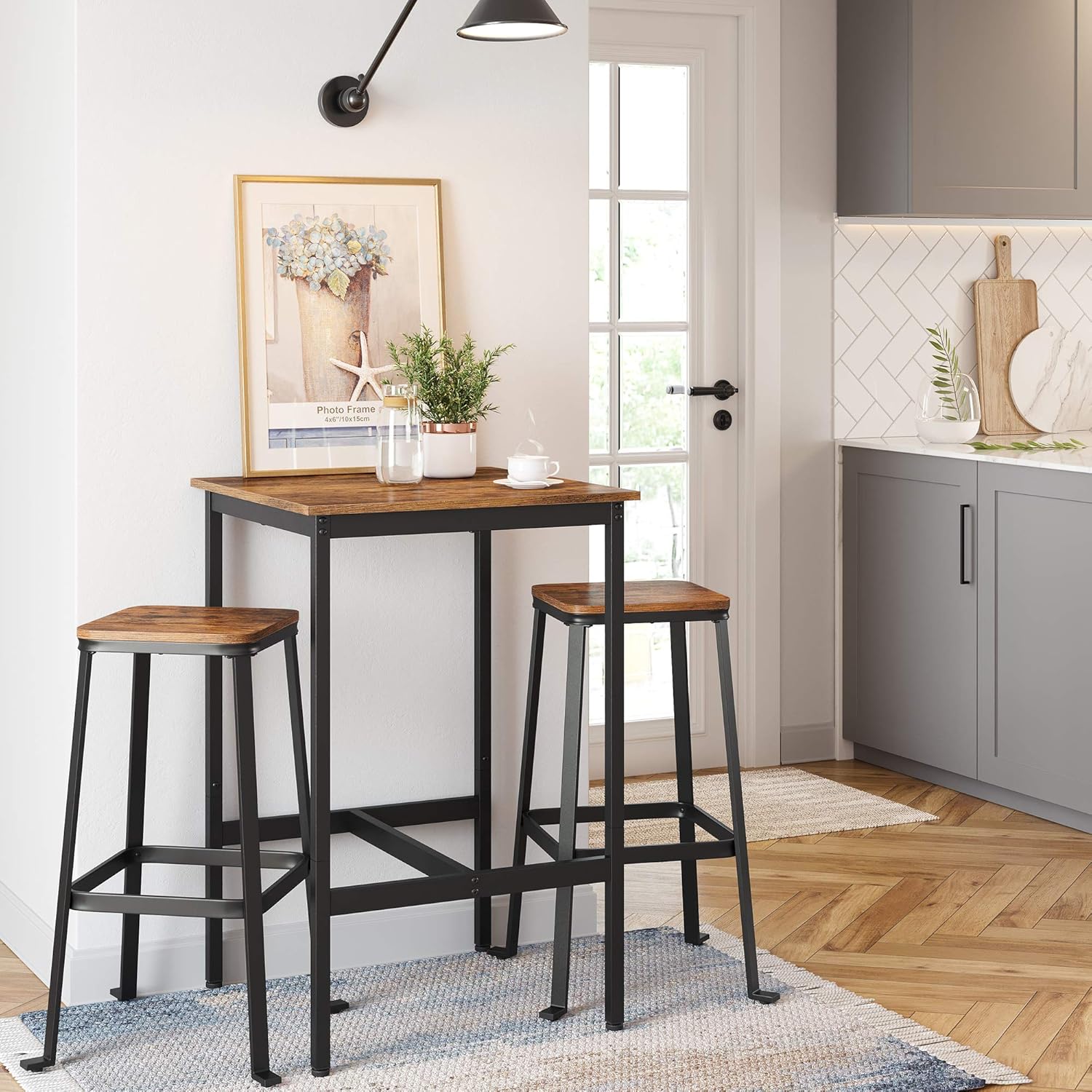 VASAGLE ALINRU Bar Table, Pub Dining Height Table, Steel Frame, Standing Computer Desk, Easy Assembly, for Living Room or Kitchen, Industrial, 23.6 x 23.6 x 35.4 Inches, Rustic Brown and Black ULBT25X : Home & Kitchen