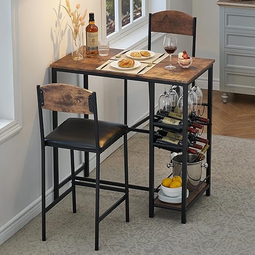 Juego de mesa de bar para 2 personas con reposapiés, mesa de comedor de cocina con 2 sillas tapizadas, taburetes de bar de altura de mostrador de