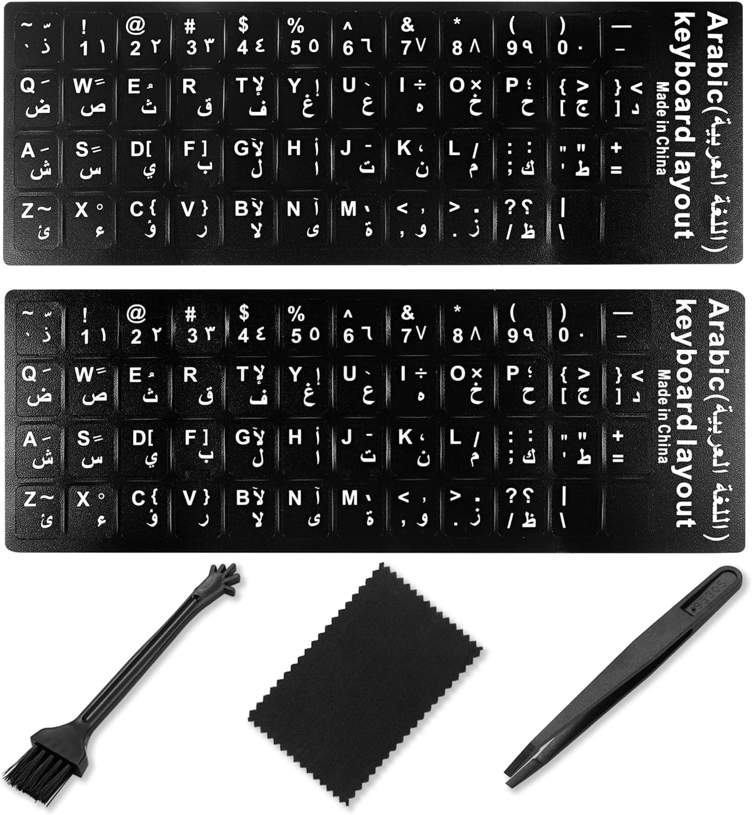 Arabic Keyboard Stickers[5 in 1],Arabic-English Keyboard Letter Replacement Sticker with White Letter/Black Background,Matte Vinyl Alphabet Sticker for Computer Laptop Notebook Desktop