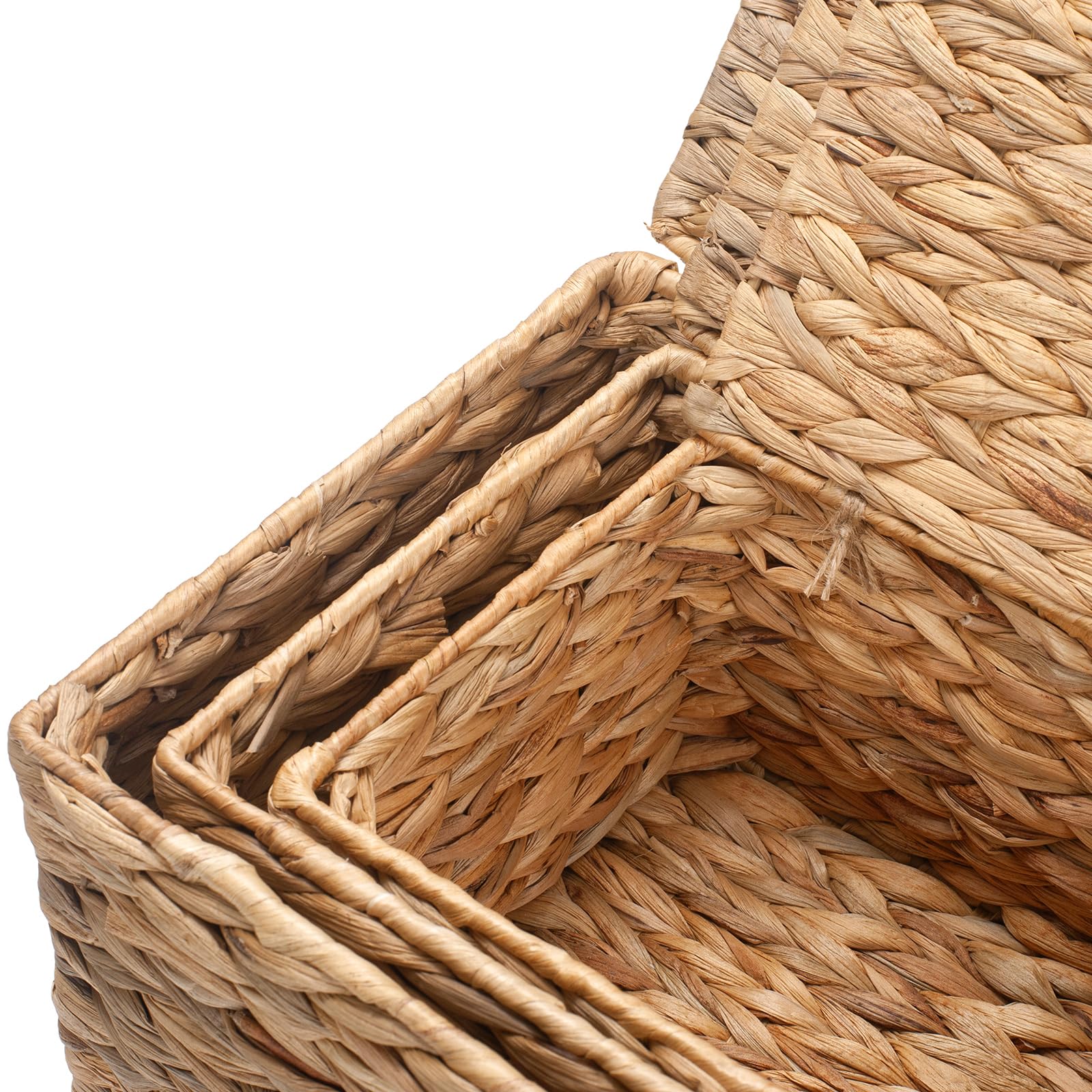 XIMISISE Confezione da 3 cesti portaoggetti in vimini con coperchio, cestini in giacinto d'acqua, cesti intrecciati per Shlef, scatole decorative per organizzare