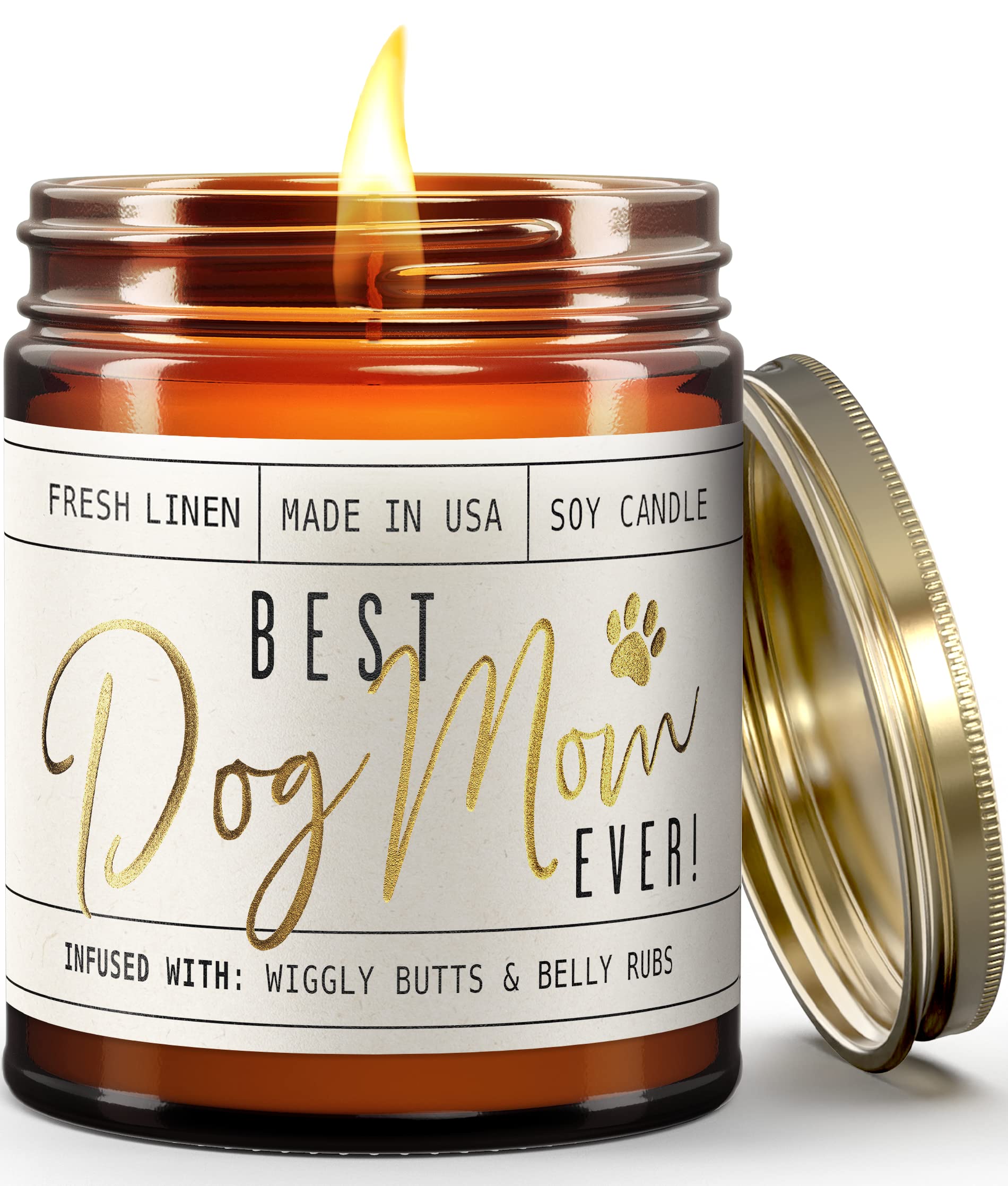 Dog Mom Gifts for Women, Dog Lovers Gifts for Women 'Best Dog Mom Ever'  Soy Candle, w/Fresh Linen I Gifts for Dog Lovers I Dog Gifts for Women I 9oz