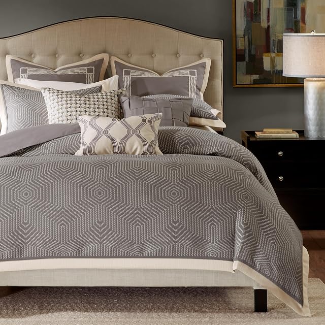 Madison Park Madison Park Signature King Comforter Set Removable Duvet Insert Grey 9PC | Luxury Jacquard Comforter, Oversized Overfilled Bedding, Hand-Guided Embroidered Texture Accents, All Season Bed Set, Geometric Grey, King(110"x96")