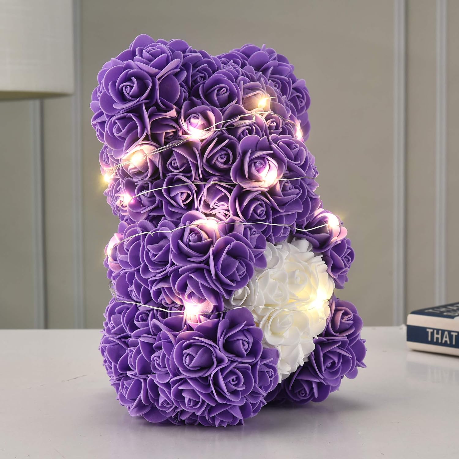 Rose Flower Bear-Hand Made Rose Teddy Bear,Best Artificial Decoration Gifts for mom, Girls,Unique Birthday Gifts,The Perfect Party Clear Gift Box (Purple) - Image 3
