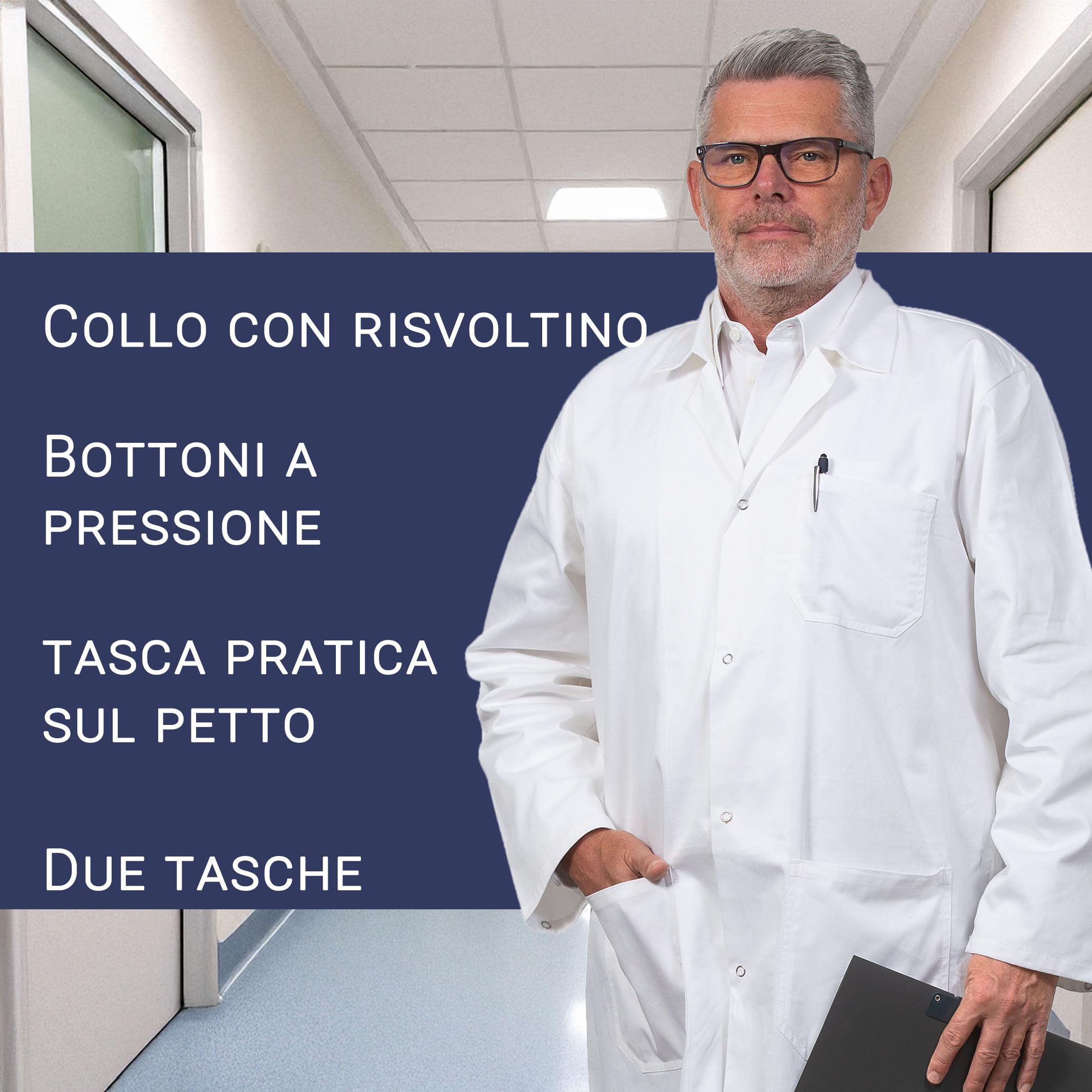 ZOLLNER Camice da uomo per laboratorio - Casacca da medico con pratiche tasche e chiusura a bottoni a pressione - Cotone - lavabile a 95°C - Certificato OEKO-TEX (R), 140