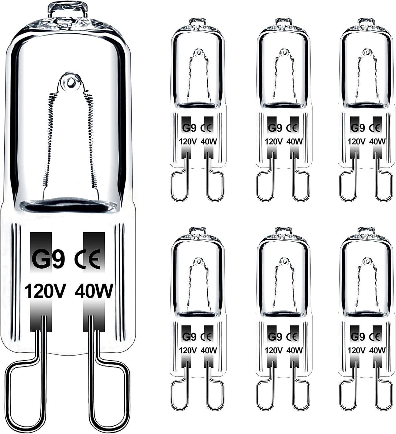 Jaenmsa G9 Halogen Light Bulbs, 6 Pack G9 Bulb 2 Pin Base JCD Type