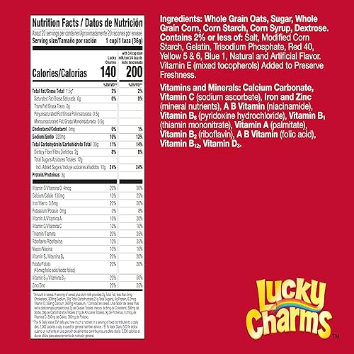 Vista 20 de Lucky Charms Cereal sin gluten con malvaviscos, cereales de desayuno para niños con avena integral, caja de tamaño familiar, 18.6 onzas