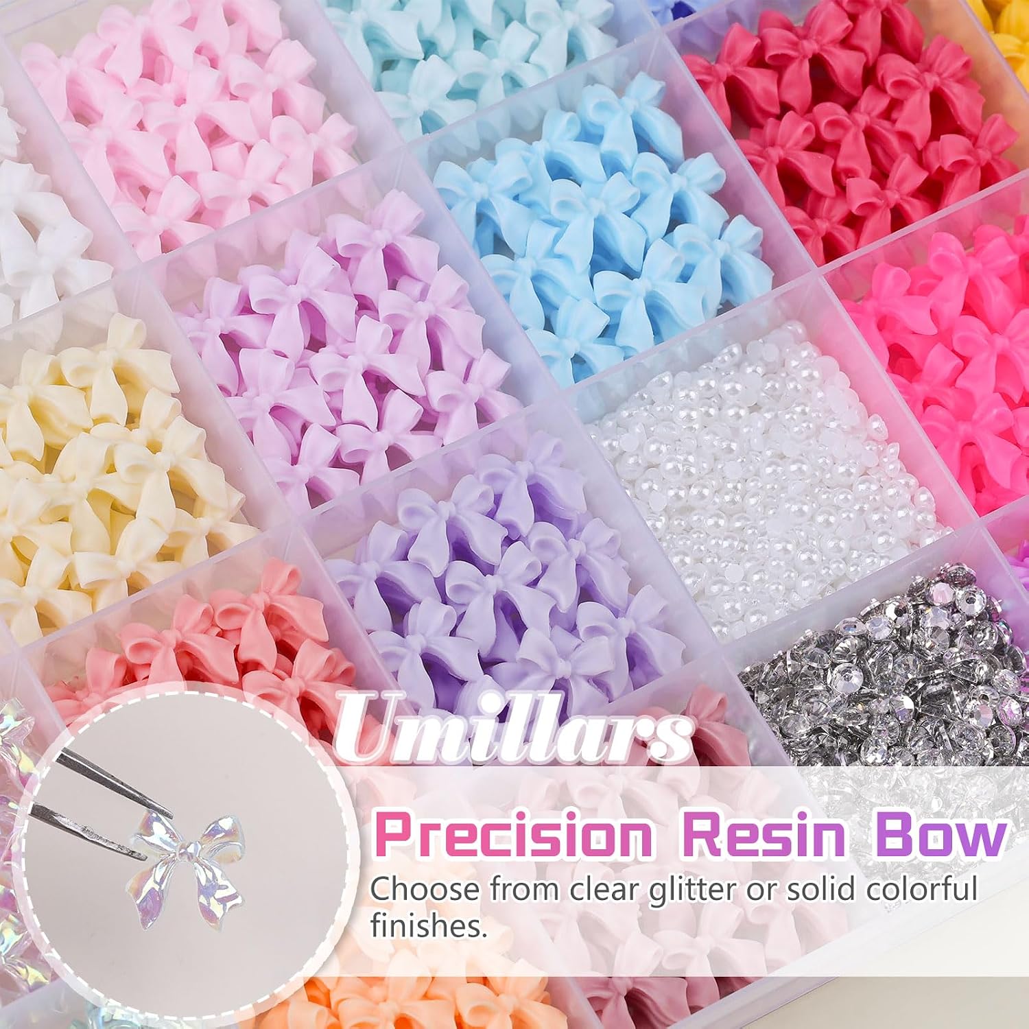 3D Bow Nail Charms and Rhinestones Resin Black White Pink Bowknot for Nails