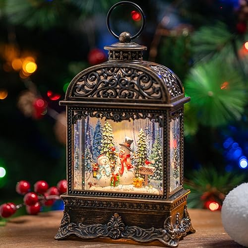 Miniatura 40 de Duendes de Navidad con luz de globo de nieve, escena de árbol de Navidad caprichosa de Santa y elfo, linterna de agua musical de nieve brillante