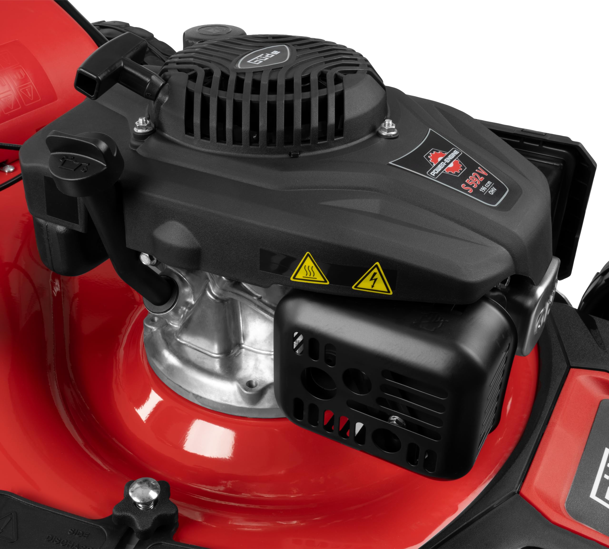 Güde Cortacésped Big Wheeler 554.3 R (Motor de 4 Tiempos 3,7/5,03 (kW/PS), Certificado GS, Ancho de Corte 55 cm, Saco recogedor de Hierba 65 l, Ajuste de Altura de Corte de 6 velocidades, tracción