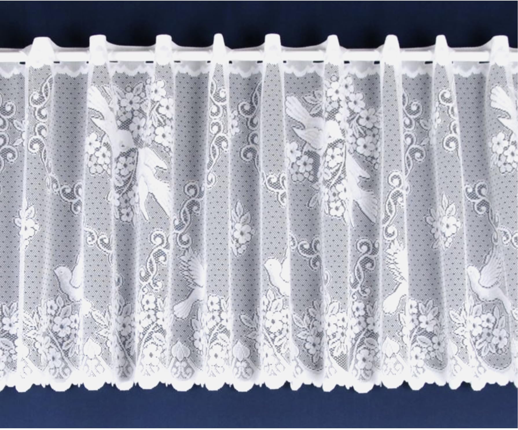 Nancy's Linens Love Bird Lace Cafe Net Curtains White - Sold by the Metre 18" (45cm)