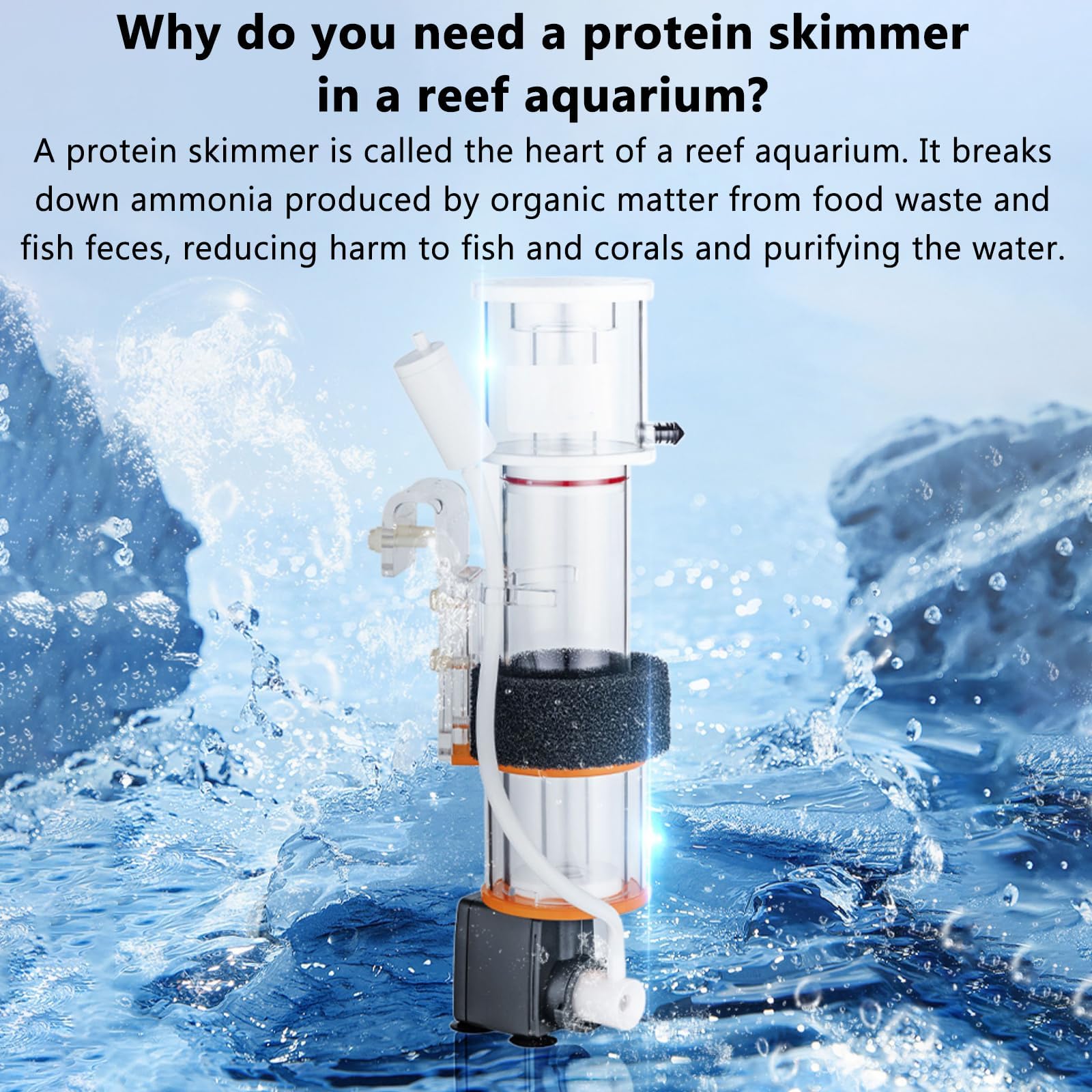 Skimmer de proteínas para acuarios de agua salada, espumador interno para mejorar la calidad del agua, adecuado para peceras de 30 a 130 litros