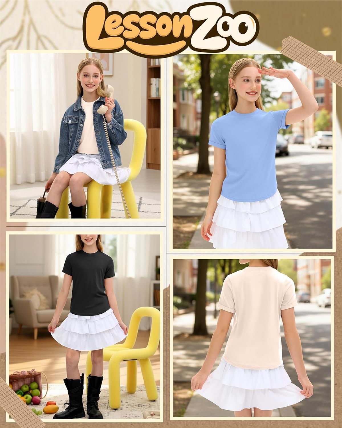 3 Pack Girls Short Sleeve T Shirts Kids Crewneck Rolled Cuffs Fashion Shirts Summer Casual Basic Tees Tops 5-14 Y - Image 6