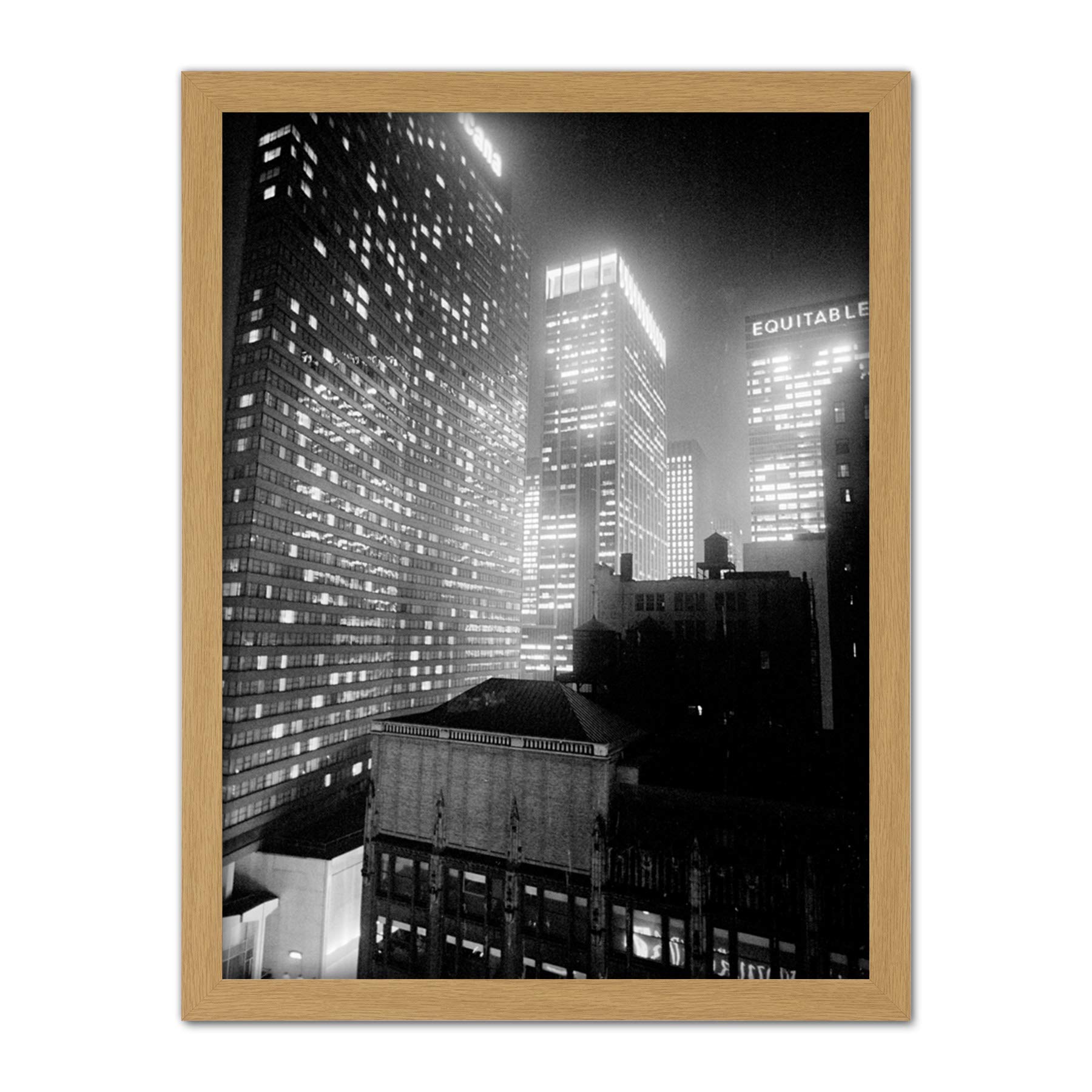 Artery8 New York At Night Skyscrapers Vintage Photo Artwork Framed Wall Art Print 18X24 Inch
