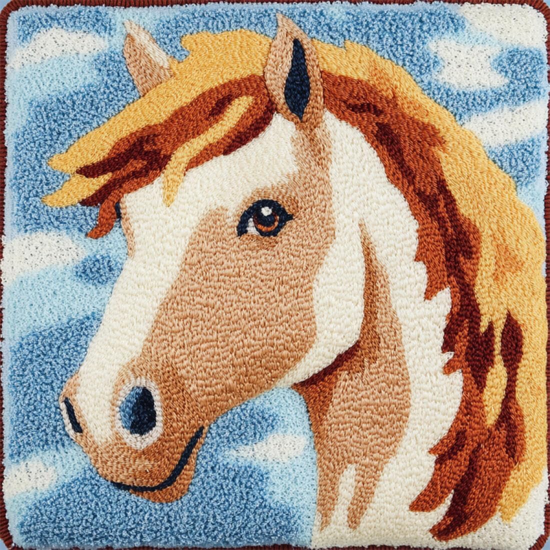 Kitquiver Animal Latch Hook Kits for Adults Horse Cross Stitch Pillowcase Making Kits,DIY Latch Hook Rug Kit Embroidery 17x17In