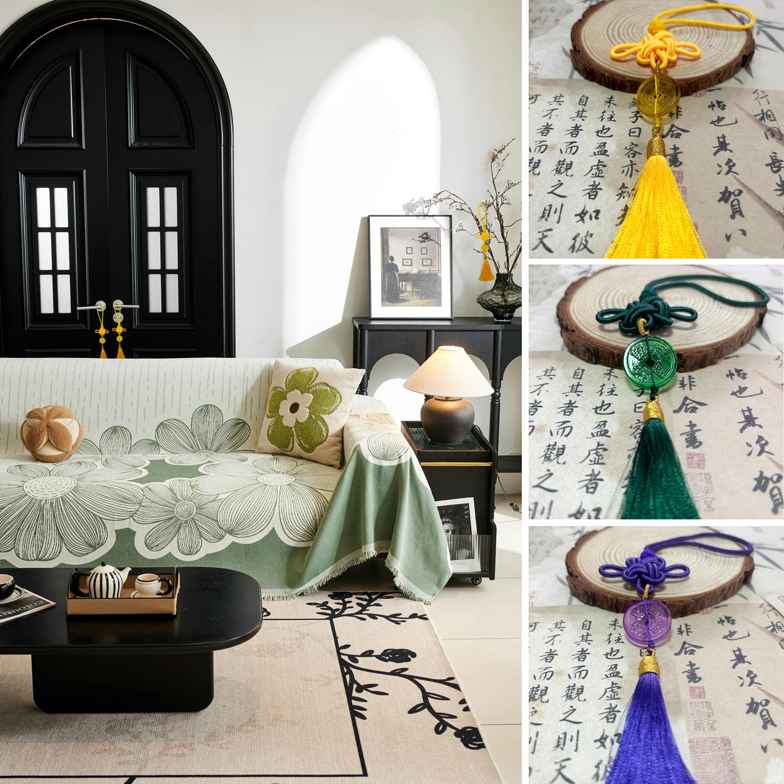 3 PCS Tassels, Feng Shui Coin, Crystal Coin with Chinese Knot String, Combining Traditional Chinese Knot with Modern Crystal Energy ? Wealth, Good Luck, and Success -?Green ?Yellow ANG Purple?