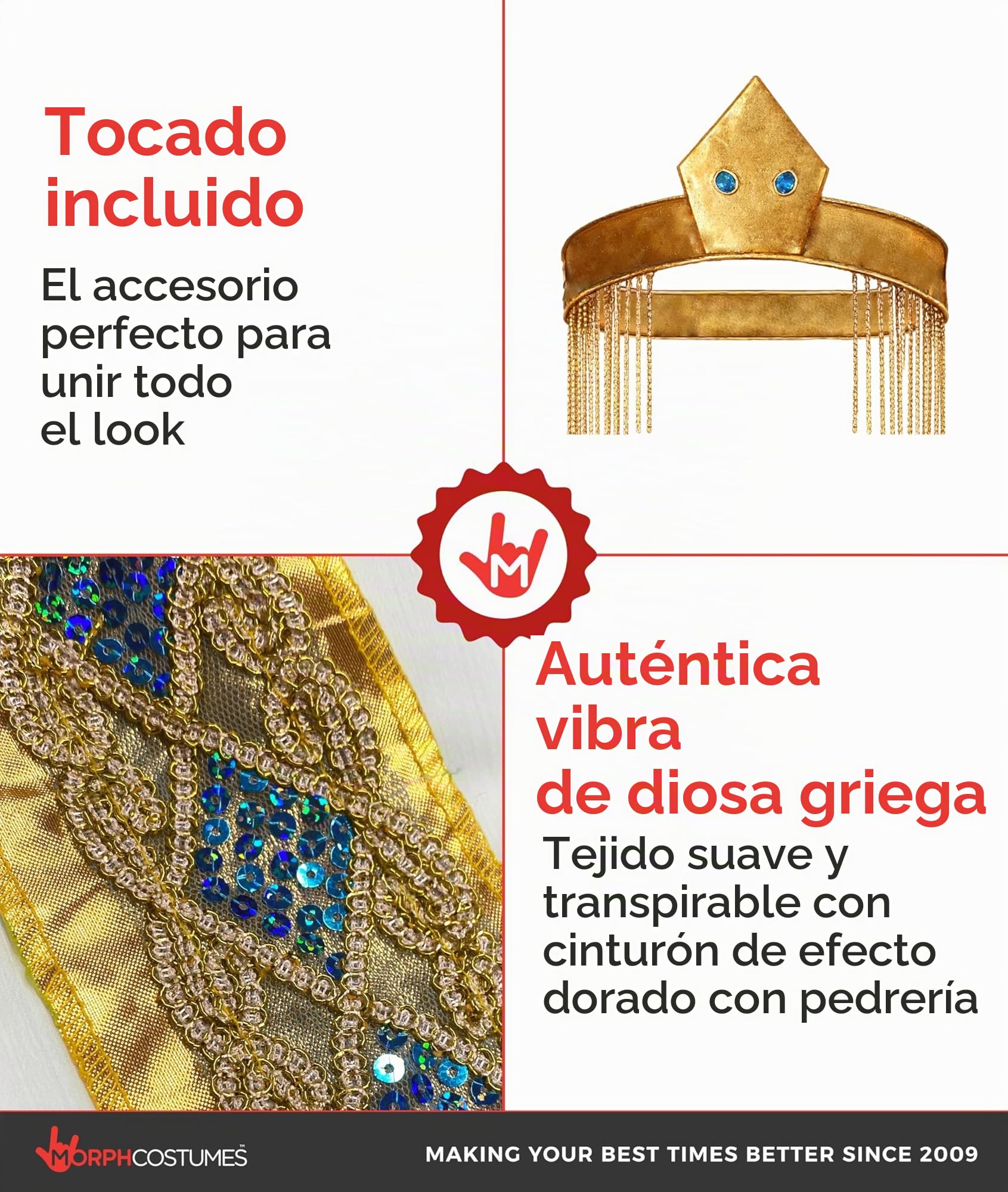 Morph Disfraz Cleopatra Niña, Disfraz Egipcio Halloween Niña | Vestido, Collar, Tocado, Capa & Puños, Reina del Antiguo Egipto, Perfecto para Halloween, Ideal para Juegos de Rol