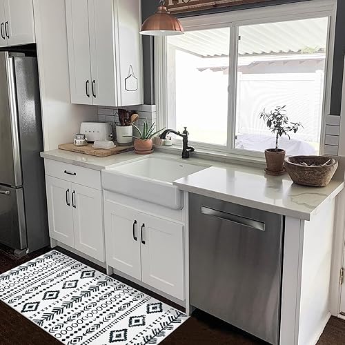 Miniatura 272 de Lahome Alfombras de cocina antideslizantes, lavables para entrada, estilo bohemio, blanco y negro, 2 x 3, alfombra de baño ultrafina con estampado