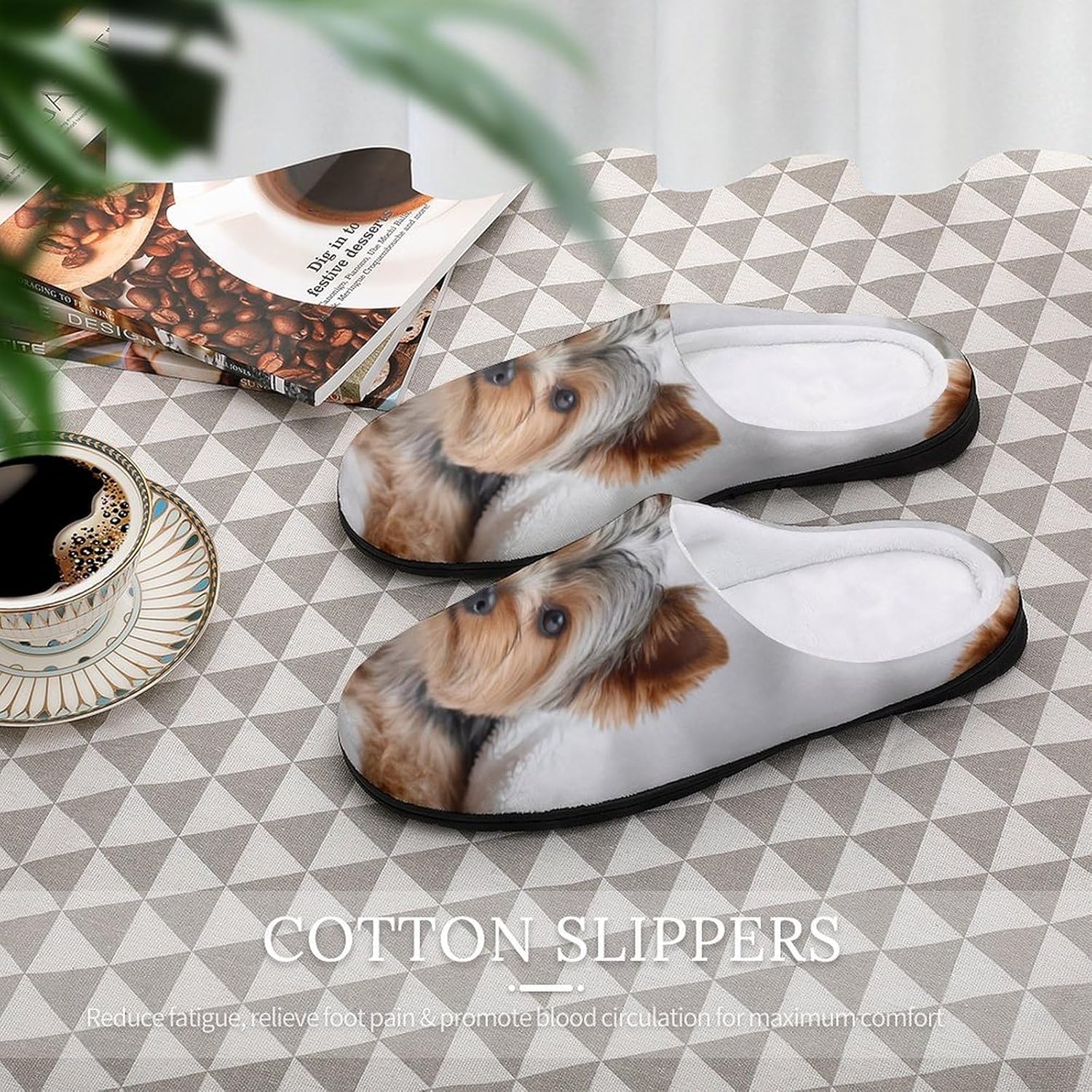 Yorkie Yorkshire Terrier Dog Womens House Shoes Non-Slip Cotton Slippers for Indoor Outdoor