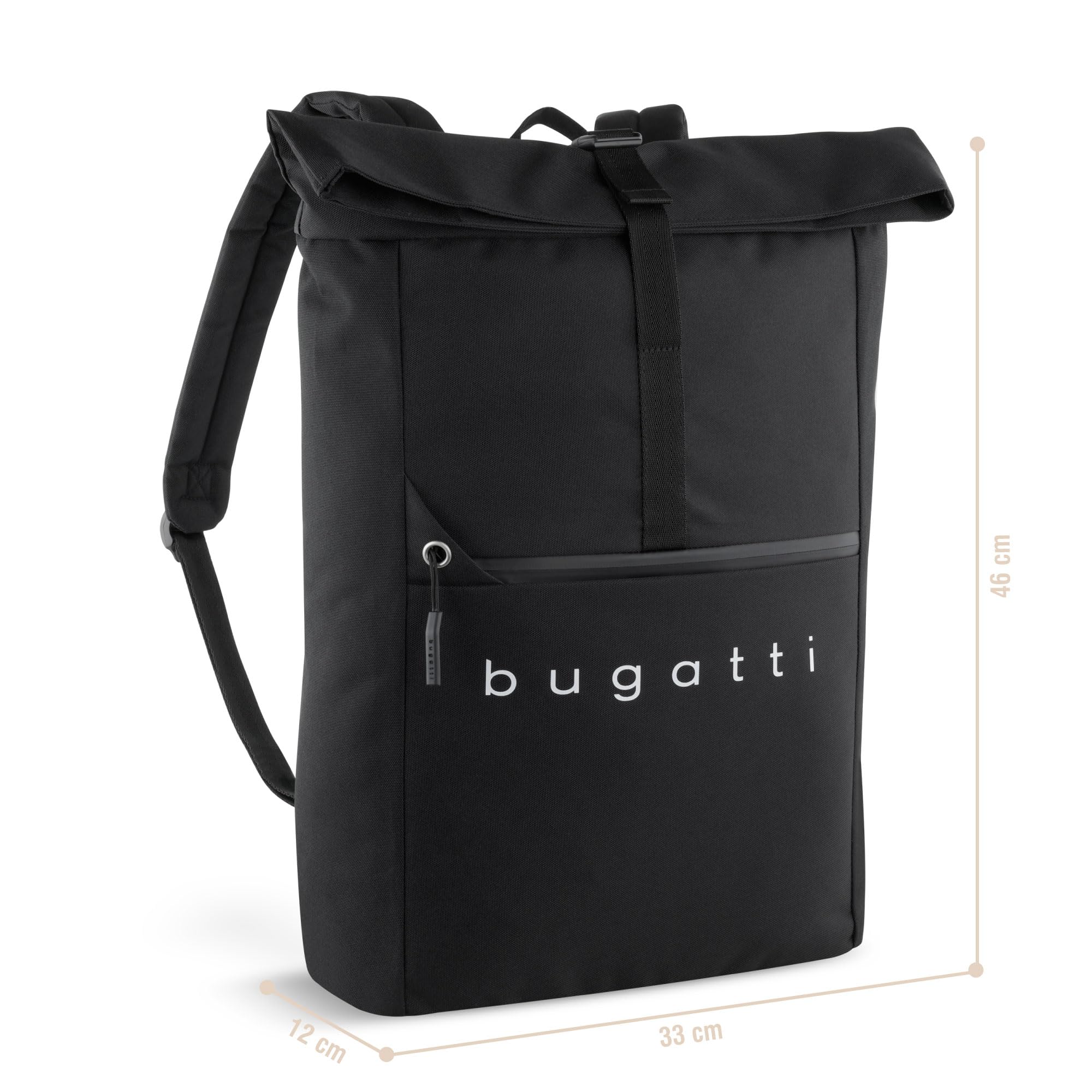 bugatti Passion “Fashion” Rolltoprucksack 15", Rollrucksack aus RPET für Uni Business Fahrrad, schwarz