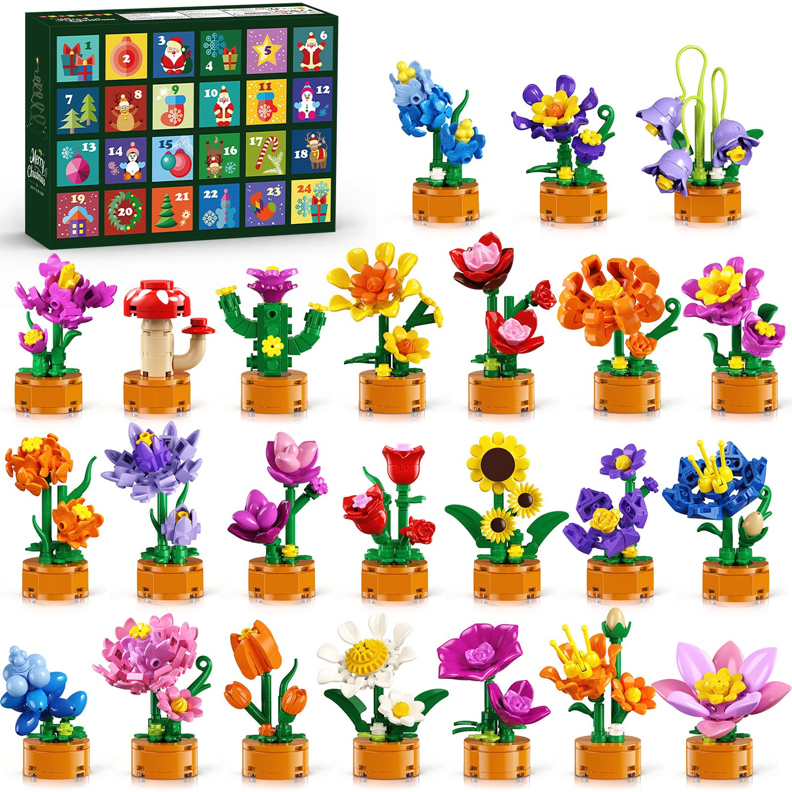 Advent Calendar 2026 Flowers Christmas Countdown Building Sets for Kids 6+