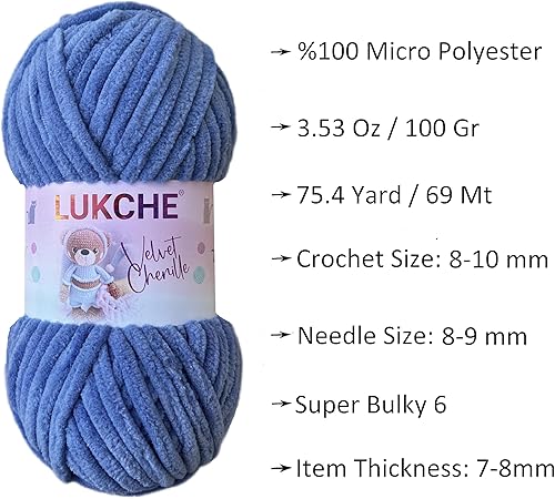 Miniatura 3 de Lukche Hilo de felpilla de terciopelo súper voluminoso  Hilo suave  3.53 oz (75.4 yardas)  Hilo para manta de bebé para tejer Amigurumi, hilo