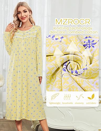 Miniatura 2 de MZROCR Camisones de algodón para mujer, vestidos de noche de manga larga, ropa de dormir suave para mujer