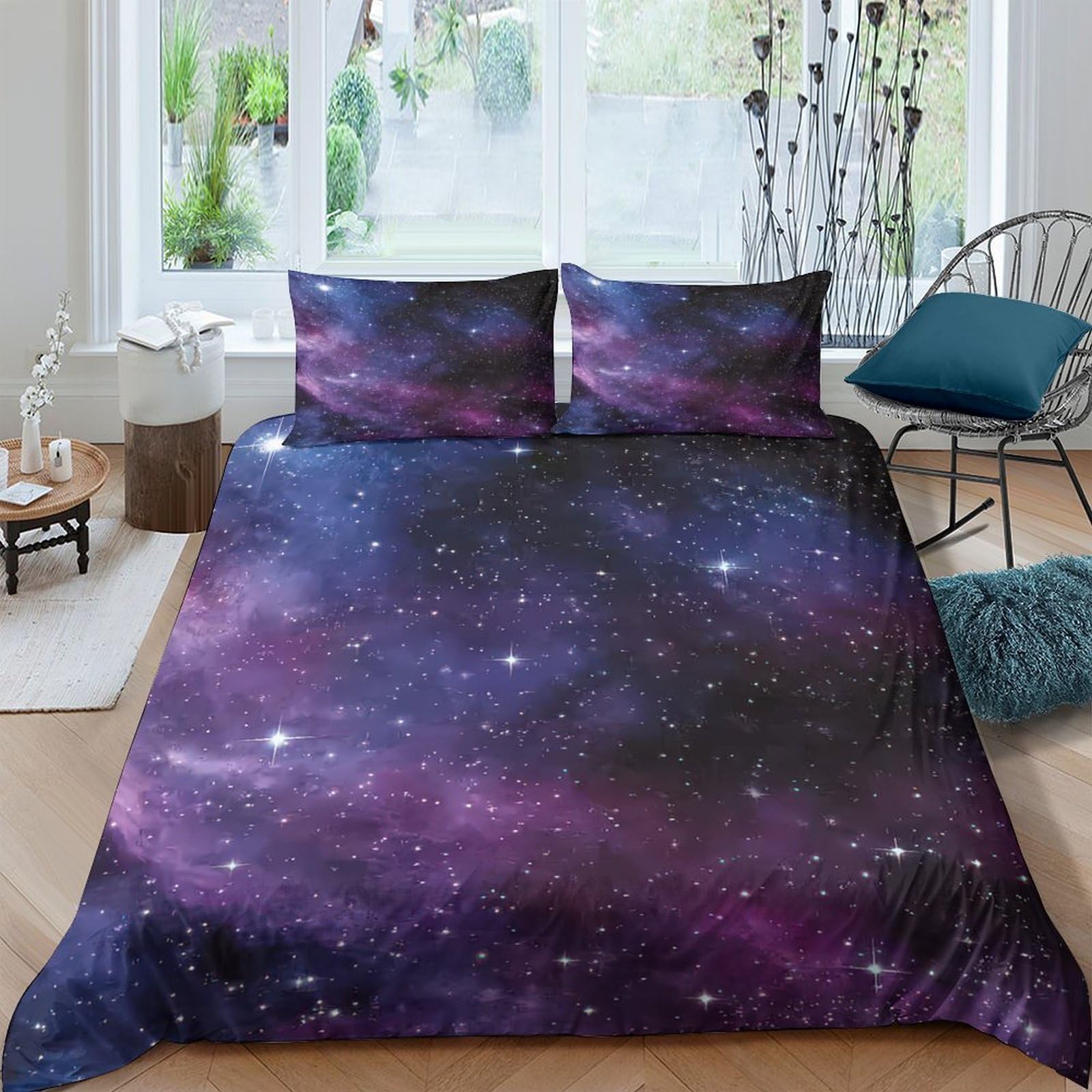 GPLZQXKJNH 3D Printed Galaxy Starry Sky Duvet Cover Set Microfiber Soft Breathable Cosmic Nebula Bedding for Bedroom Home Single（135x200cm）