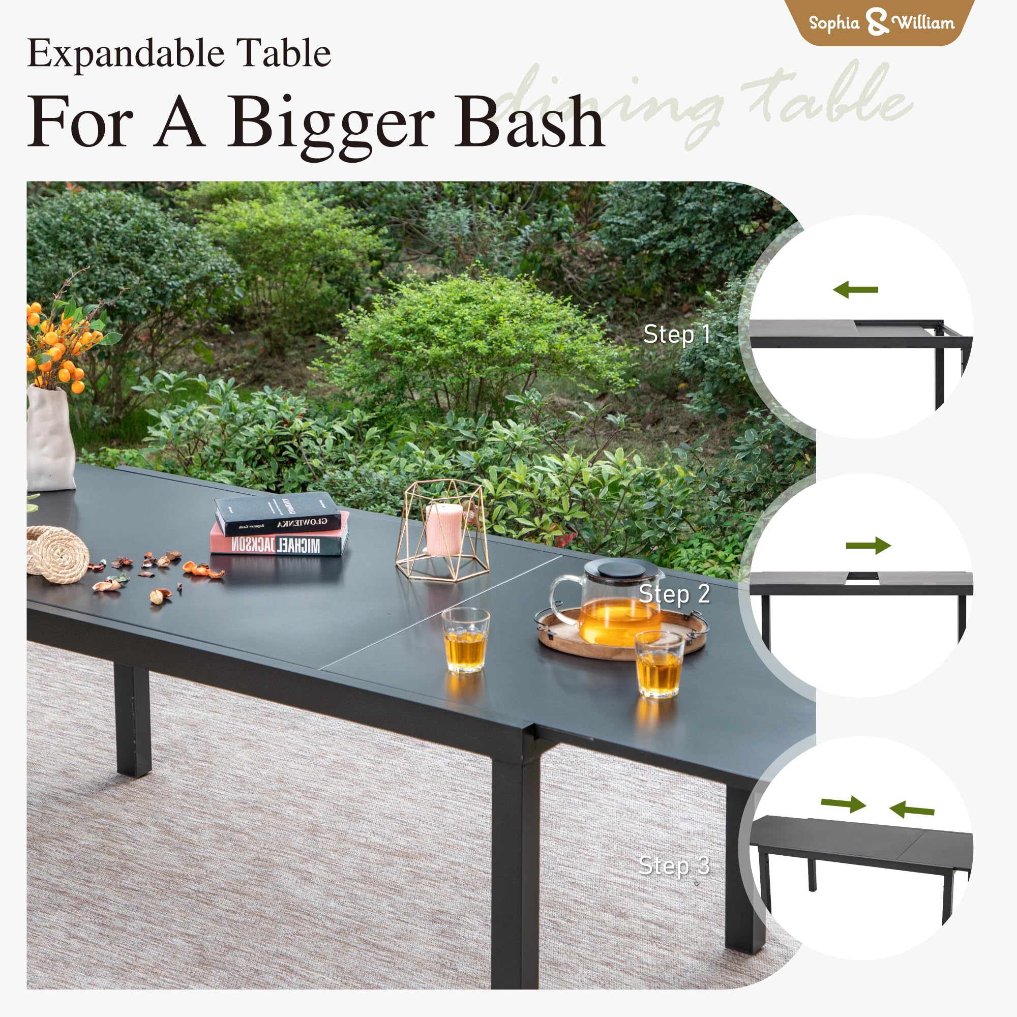 Amazon.com : Sophia & William Expandable Patio Dining Table, Extra