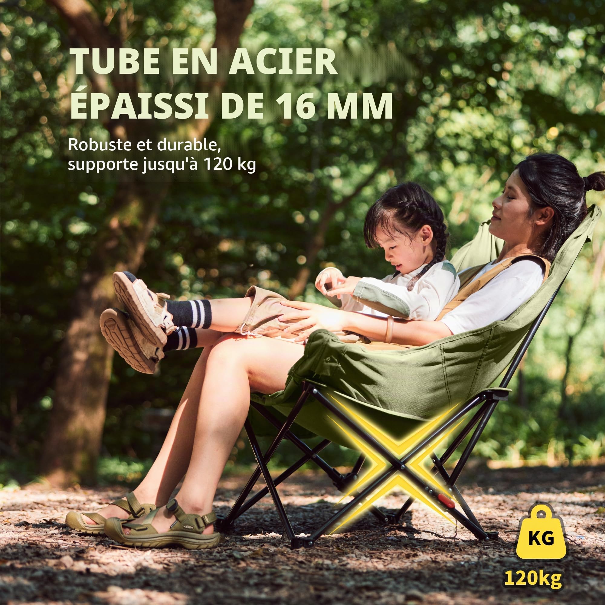 Naturehike Chaises de camping de luxe pour adultes - Portable - Dossier haut - Pliable - Confortable - Rembourré - 3 cm - Charge maximale : 120 kg - Réglable - Vert