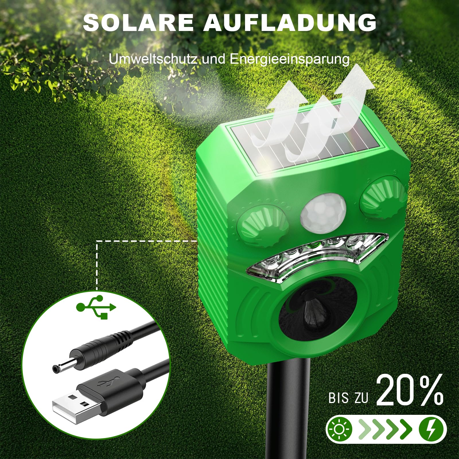 Katzenschreck, Tiervertreiber Ultraschall, 5 Modi Solar Katzenabwehr, Wasserdicht Maulwurf Vertreiber mit LED-Licht, Marderschreck Wirksam gegen Katzen, Hunde, Vögel, Füchse, Ratten, Garten
