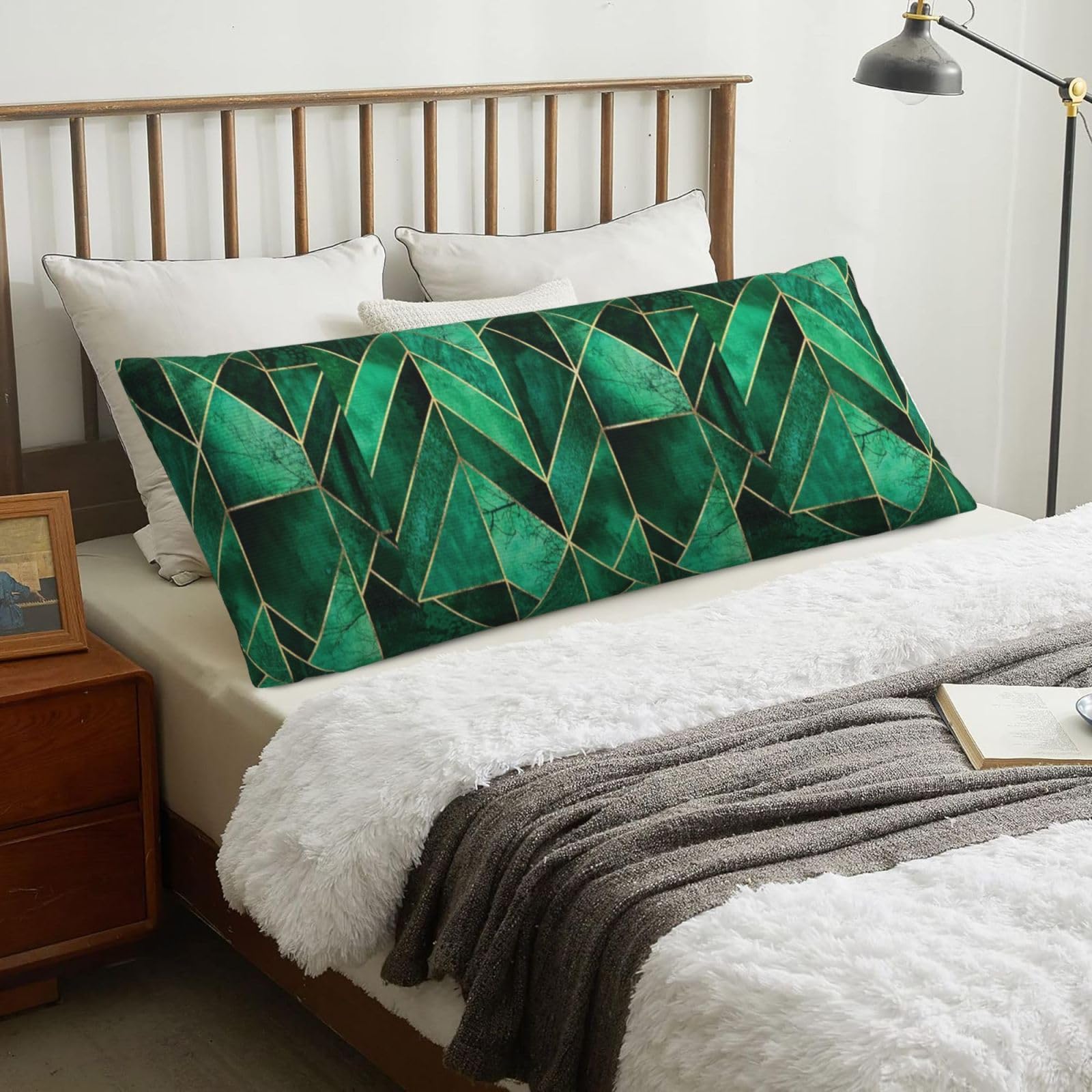 Abstract Nature Emerald Green Shams, Body Pillow Cover with Zipper,Long Body Pillowcase 20 x 60 in