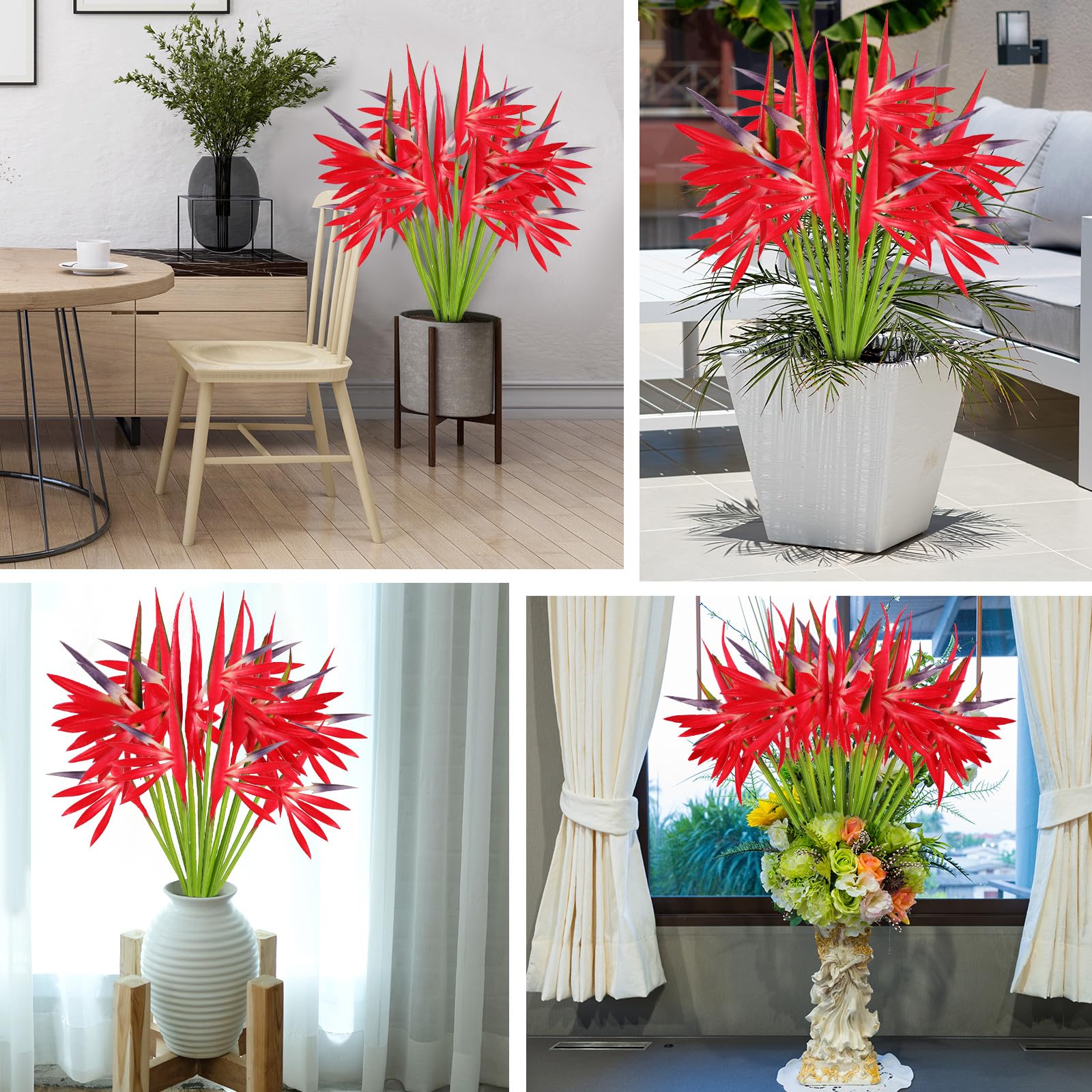 20 plantas artificiales de ave del paraíso de 22 pulgadas, ramo de flores tropicales hawaianas, flores artificiales, plantas verdes grandes y elegantes para decoración del hogar, jardín, 7