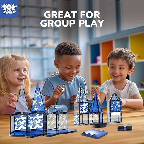 Miniatura 4 de TOY Life Azulejos magnéticos, 56 piezas de juguetes de construcción magnéticos para niños de 4 a 8 años, juguetes magnéticos para niños pequeños de