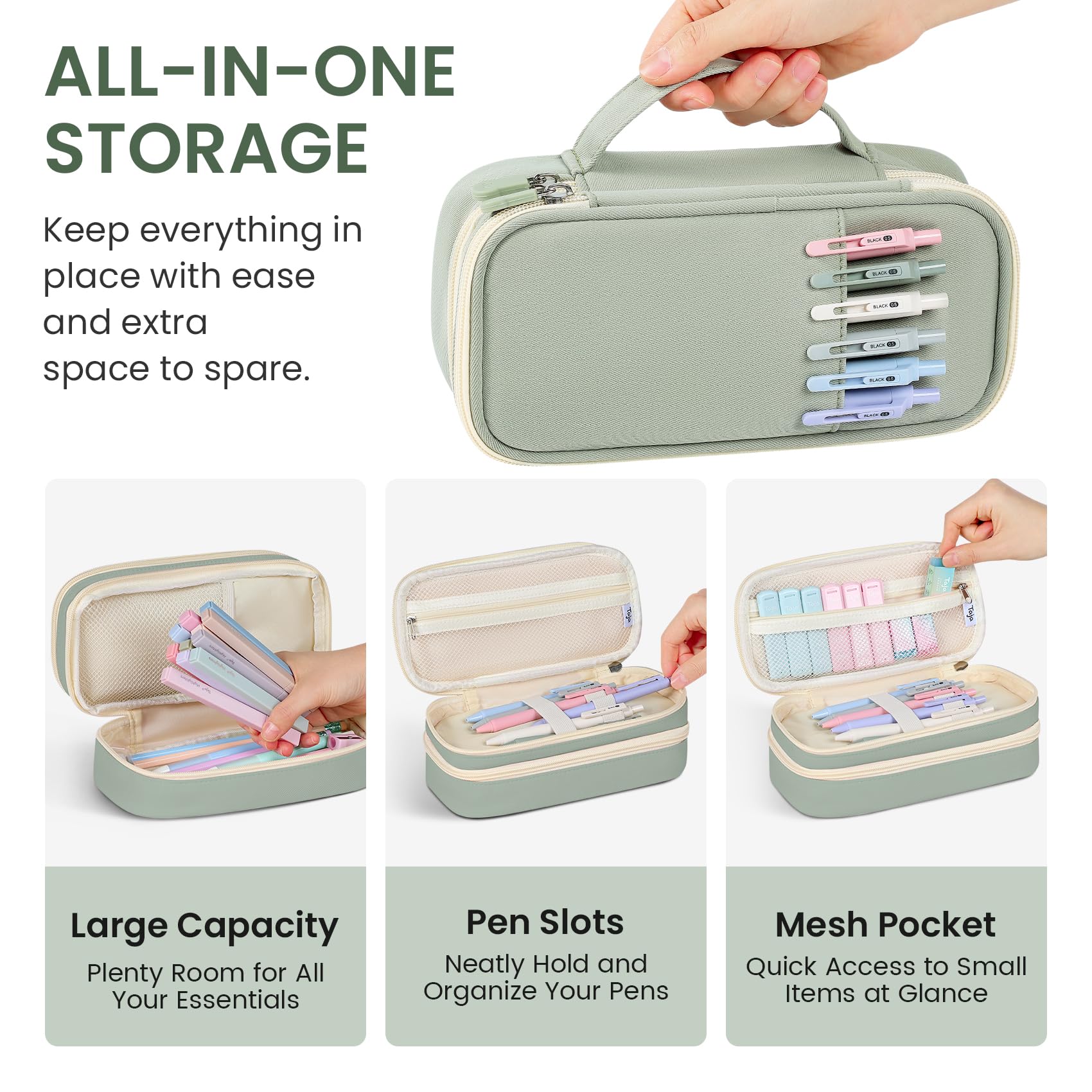 62PC Aesthetic School Supplies Set | Cute Preppy Stationery With Large Pencil Case, Highlighters, Pens, Pencils For Students