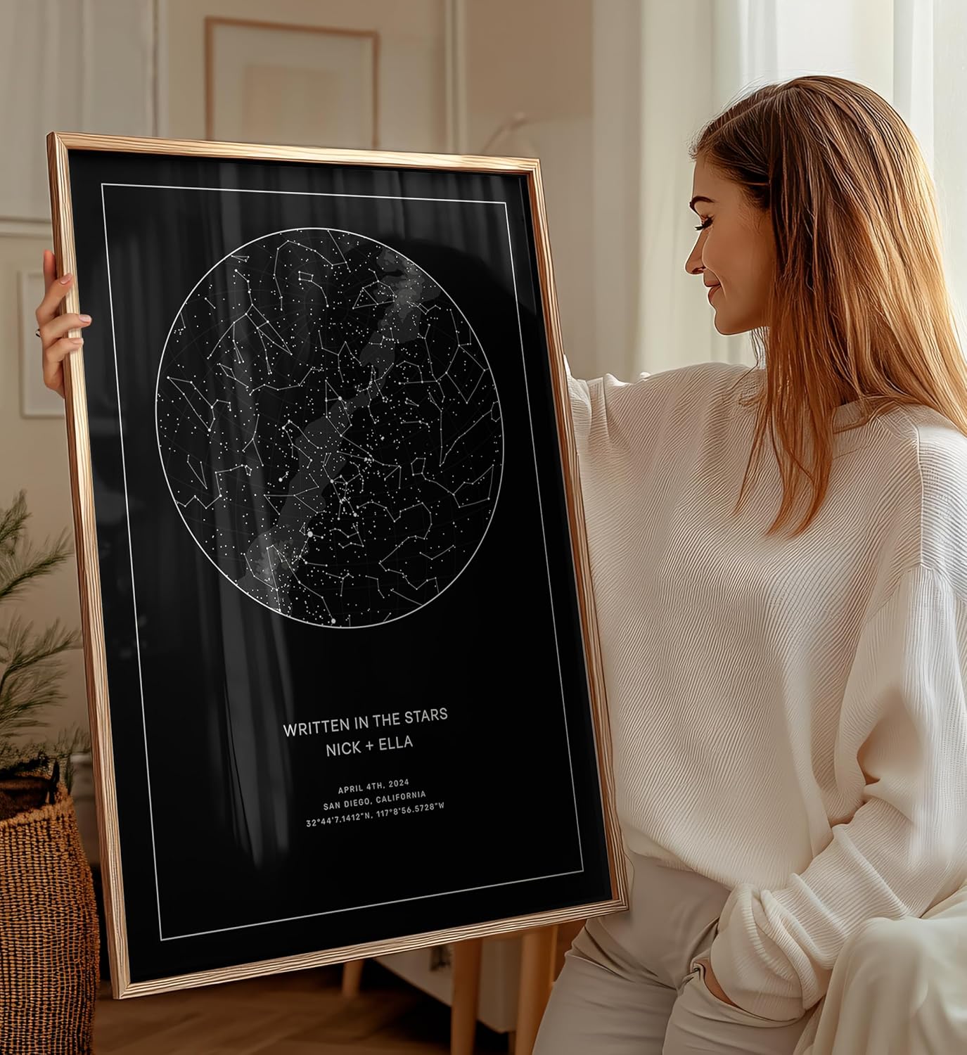 CELESTORY Custom Star Map Framed Night Sky Print Constellation Map Star Chart Gift Wall Art Poster Personalized Star Map for Specific Date Unique Gifts for Him Meaningful Gifts for Her - Pitch Black - Image 2