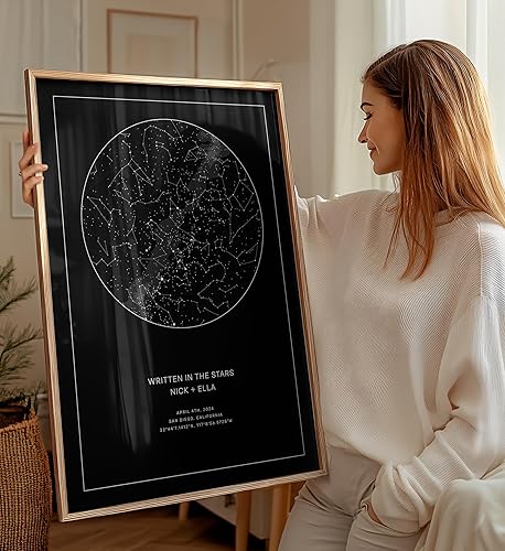 Miniatura 2 de CELESTORY - Póster de mapa de estrellas personalizado enmarcado con diseño de cielo nocturno, mapa de constelación, gráfico de estrellas, regalo de