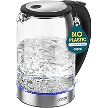 Cosori Electric Kettle, No Plastic Contact With Water, Wide Mouth For Easy Cleaning, Auto Shut Off, 1.7L Tea Kettle & Hot Water Boiler, Water Heater & Teapot, Borosilicate Glass, Black, 1500W