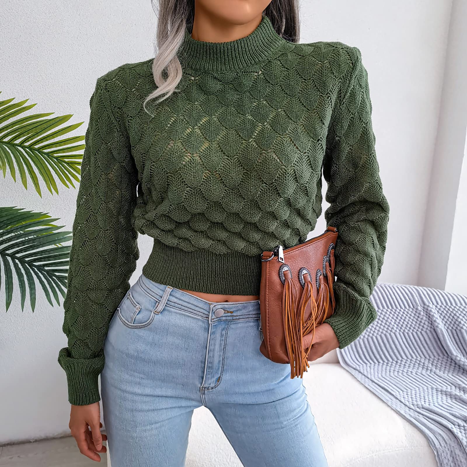Damski sweter z okrągłym dekoltem sweter z długim rękawem bluza na co dzień sweter oversize jednolity kolor dzianinowy sweter topy