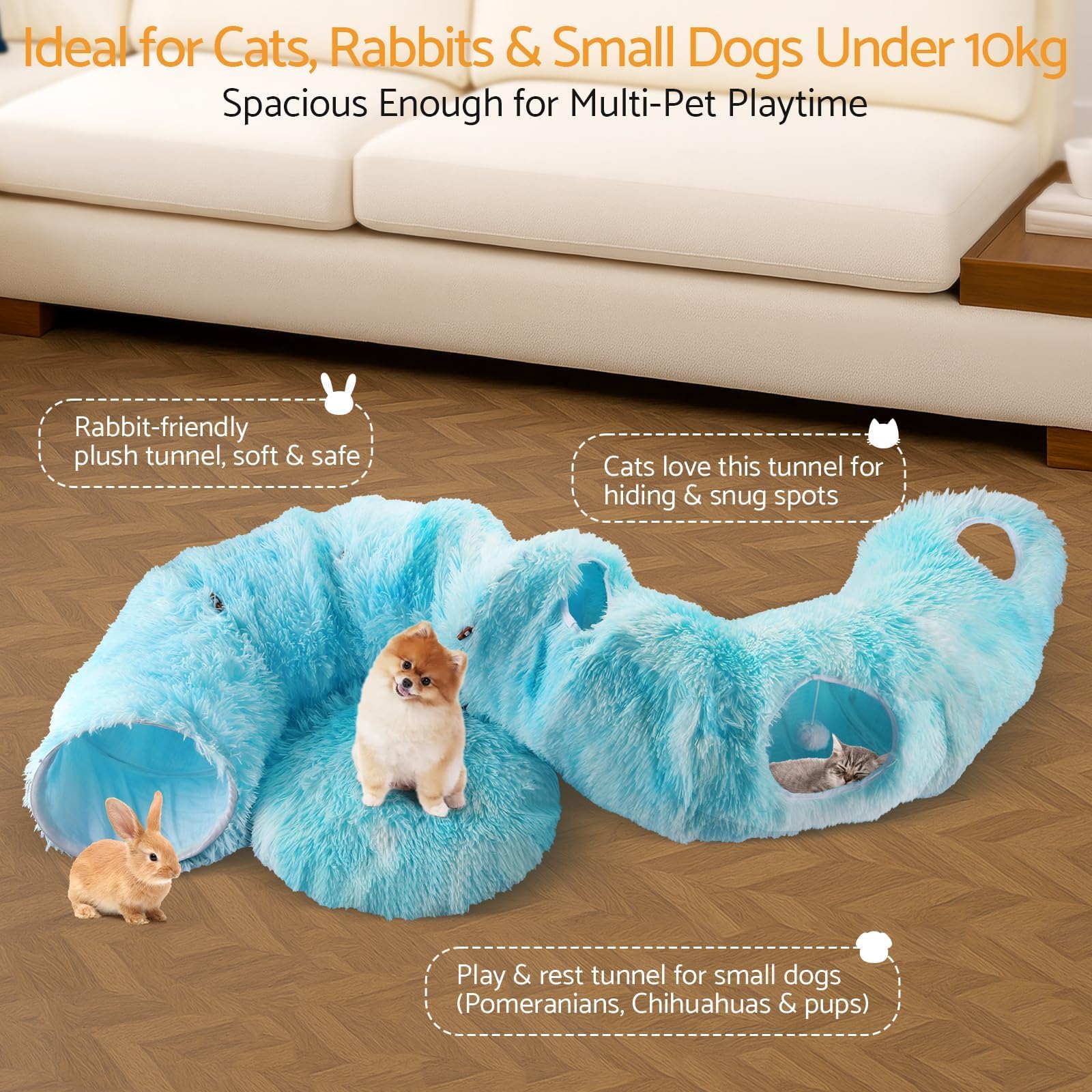Tunnel Chat Pliable Tunnelle pour Chaton pour Jouer, Courir, se Cacher, Dormir Couffin pour Chats Aire de Jeu Peekaboo,Tunnel avec4 Points d'entrée