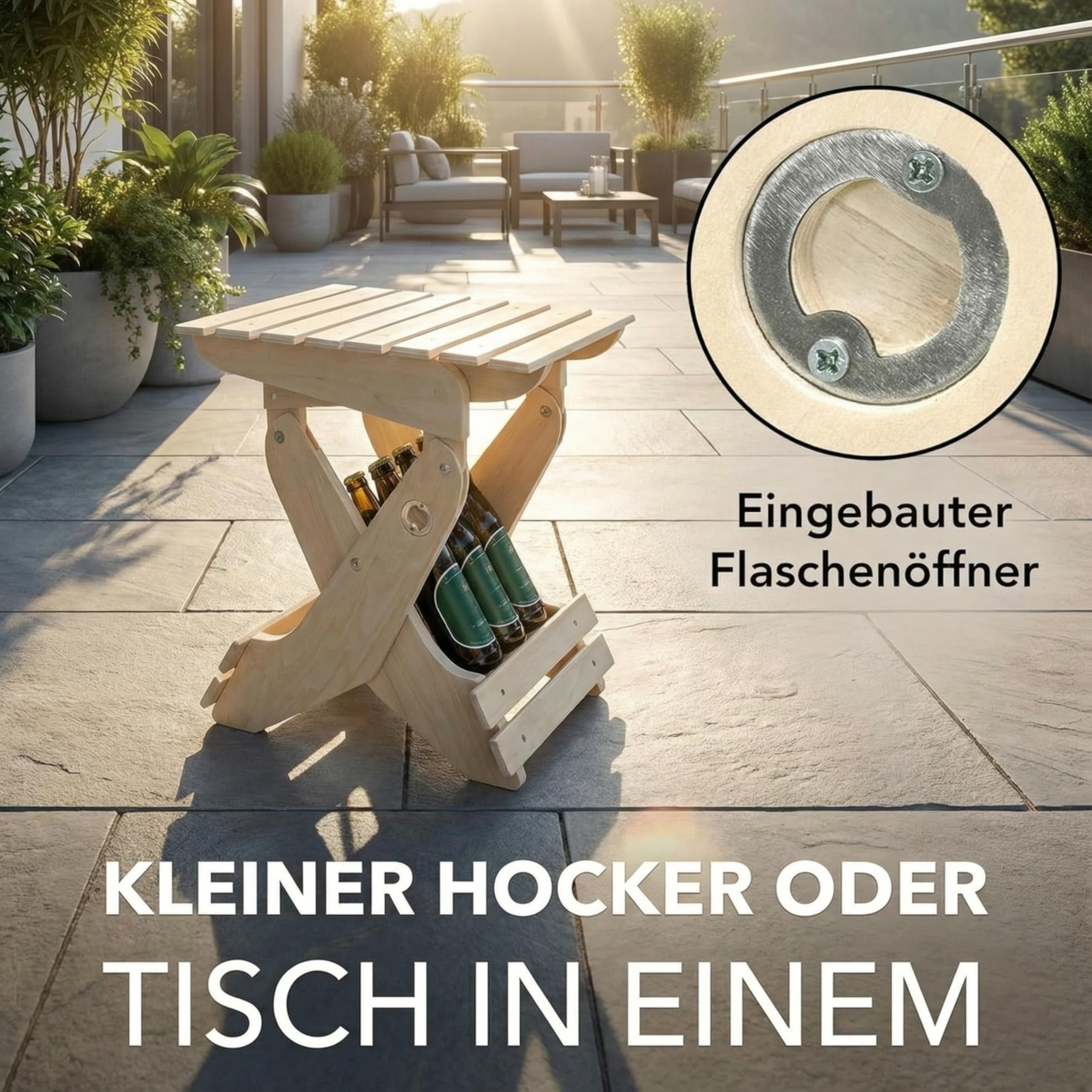 W4 Products Männerhandtasche Holz - Klappbarer Bierträger mit Sitzfunktion - Bier Geschenk für Männer & Bierliebhaber - 6er Flaschenträger aus Holz - Männerhandtasche Bier - Bierträger klappbar